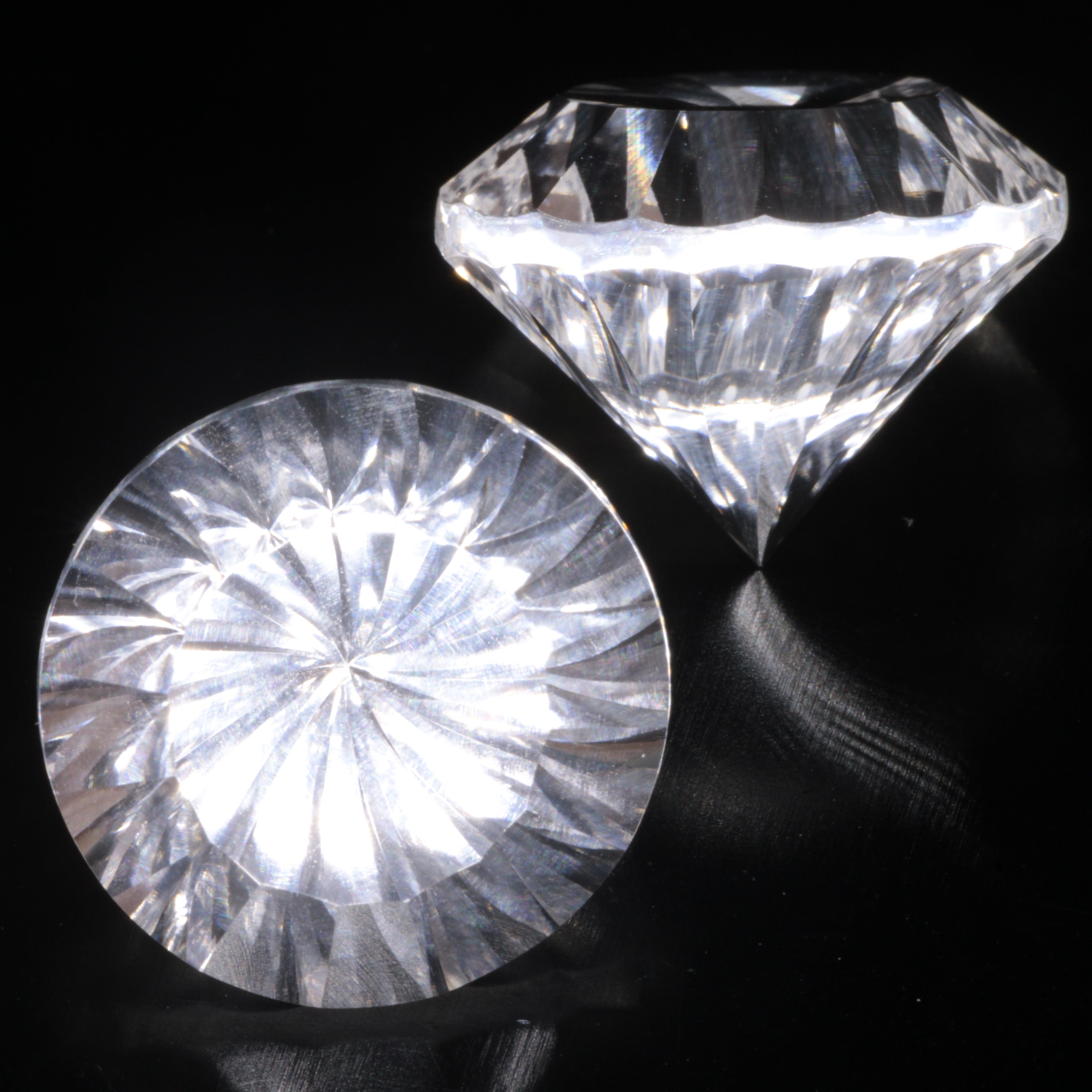 Faceted Colorless White Sapphire Deep Spiral Round Fantasy Cut Gem