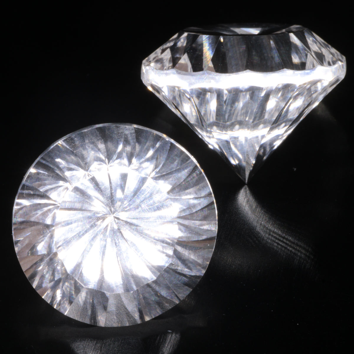 Faceted Colorless White Sapphire Deep Spiral Round Fantasy Cut Gem