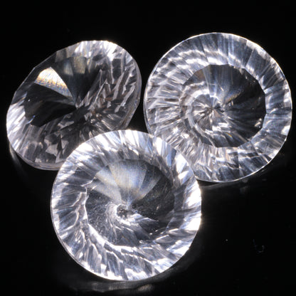 Faceted Colorless White Sapphire Shallow Spiral Round Fantasy Cut Gem