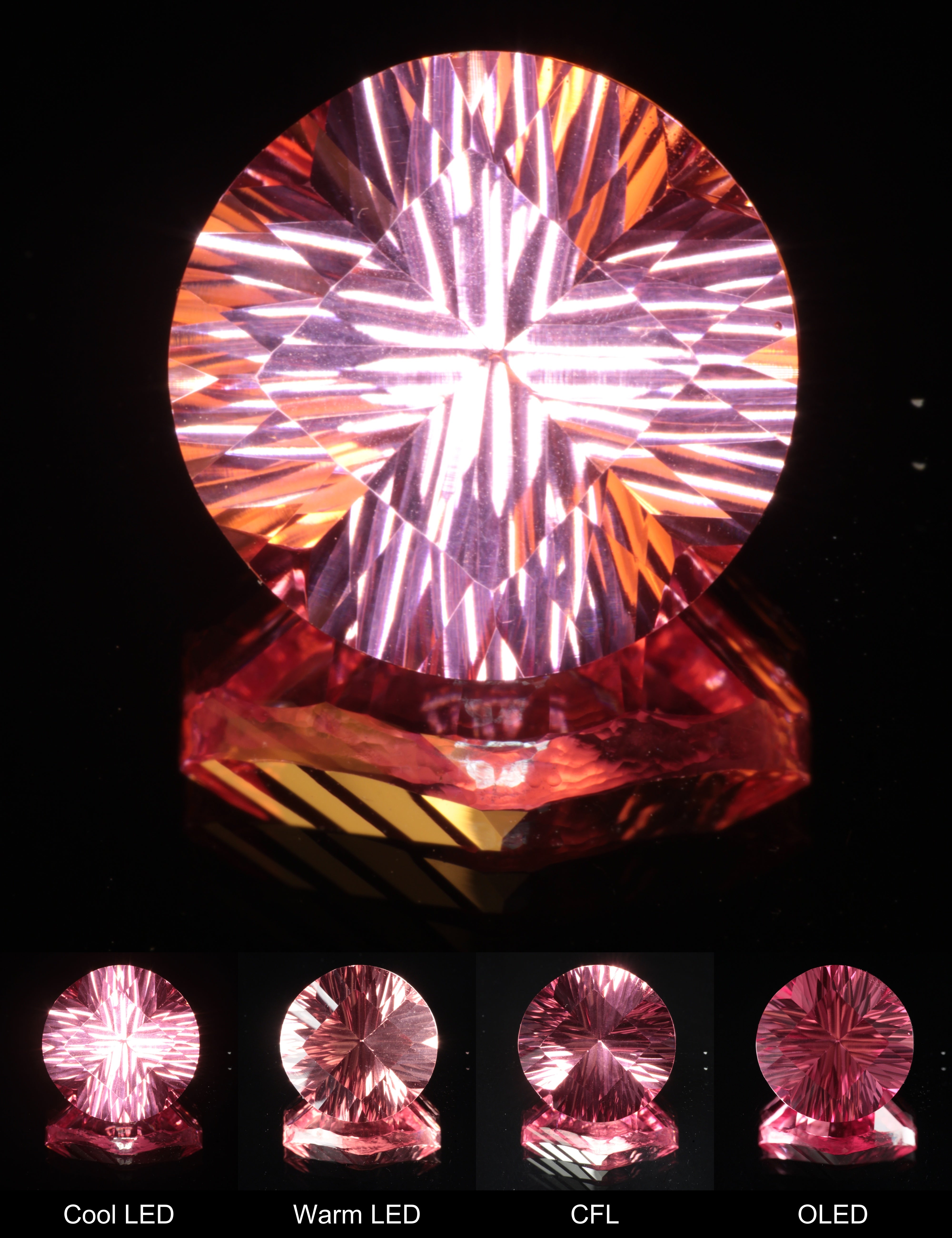 Fantasy Pinstripe Diamond Round Cut Strawberry Laser Sapphire