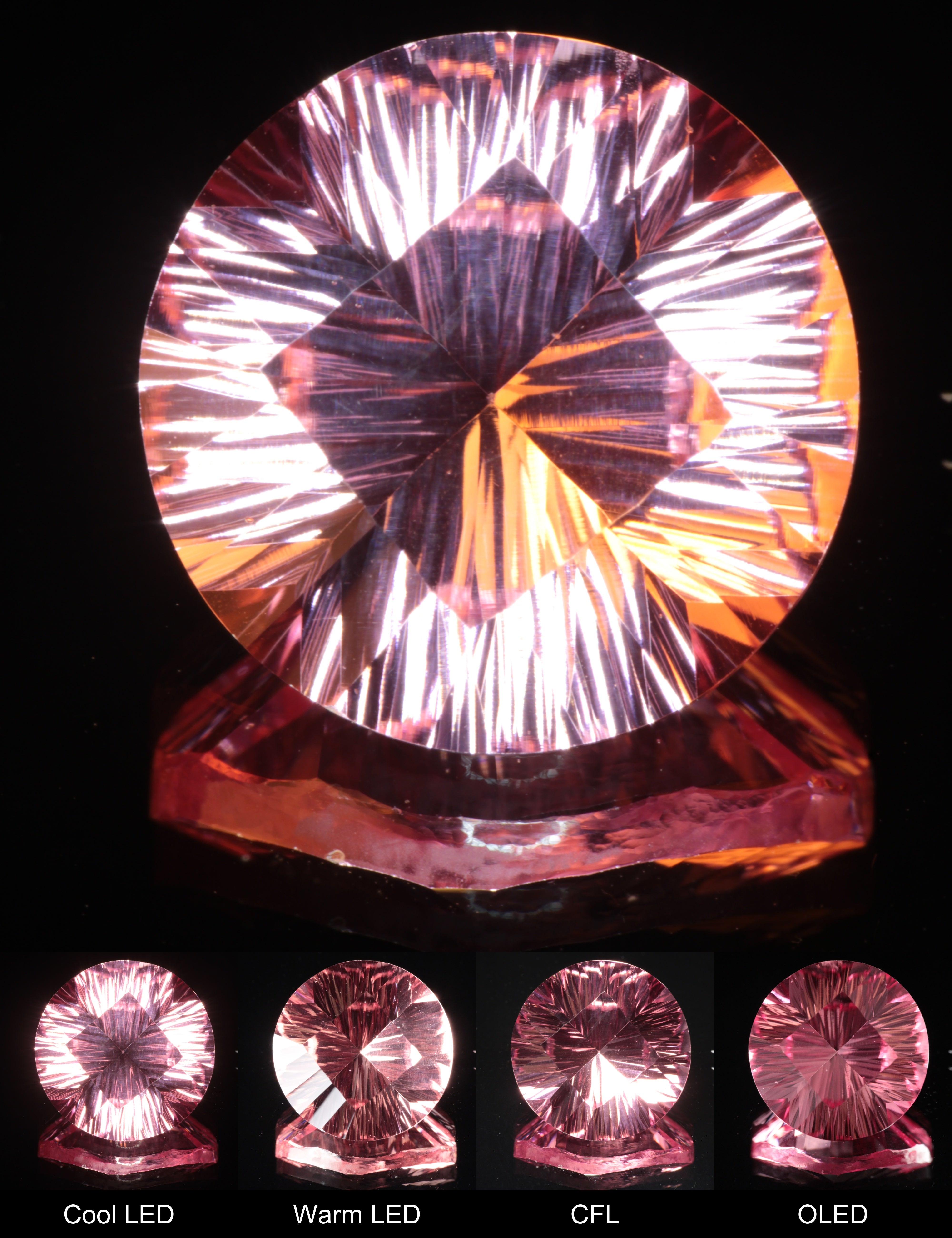 Fantasy Pinstripe Diamond Round Cut Strawberry Laser Sapphire