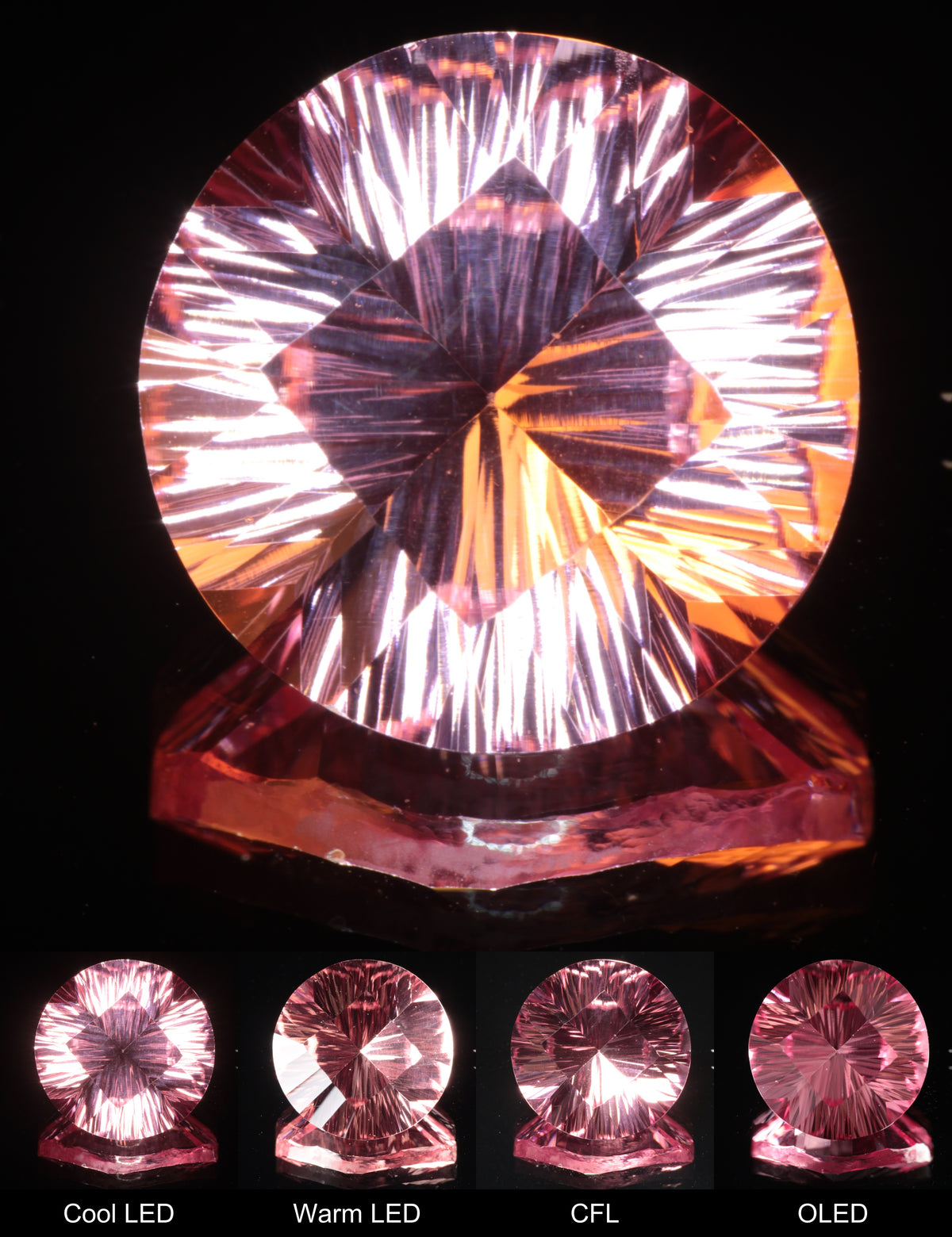 Fantasy Pinstripe Diamond Round Cut Strawberry Laser Sapphire