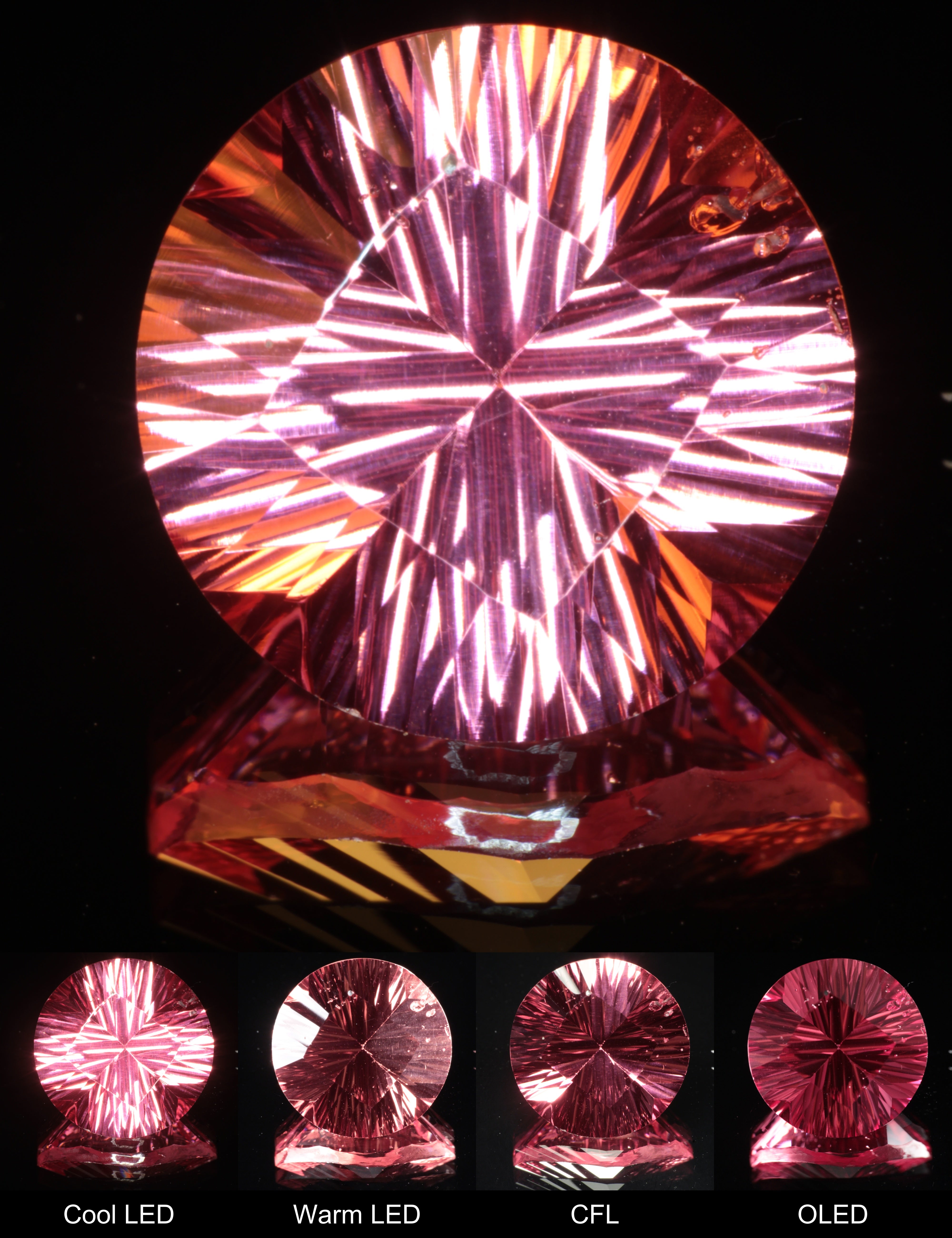 Fantasy Pinstripe Diamond Round Cut Strawberry Laser Sapphire