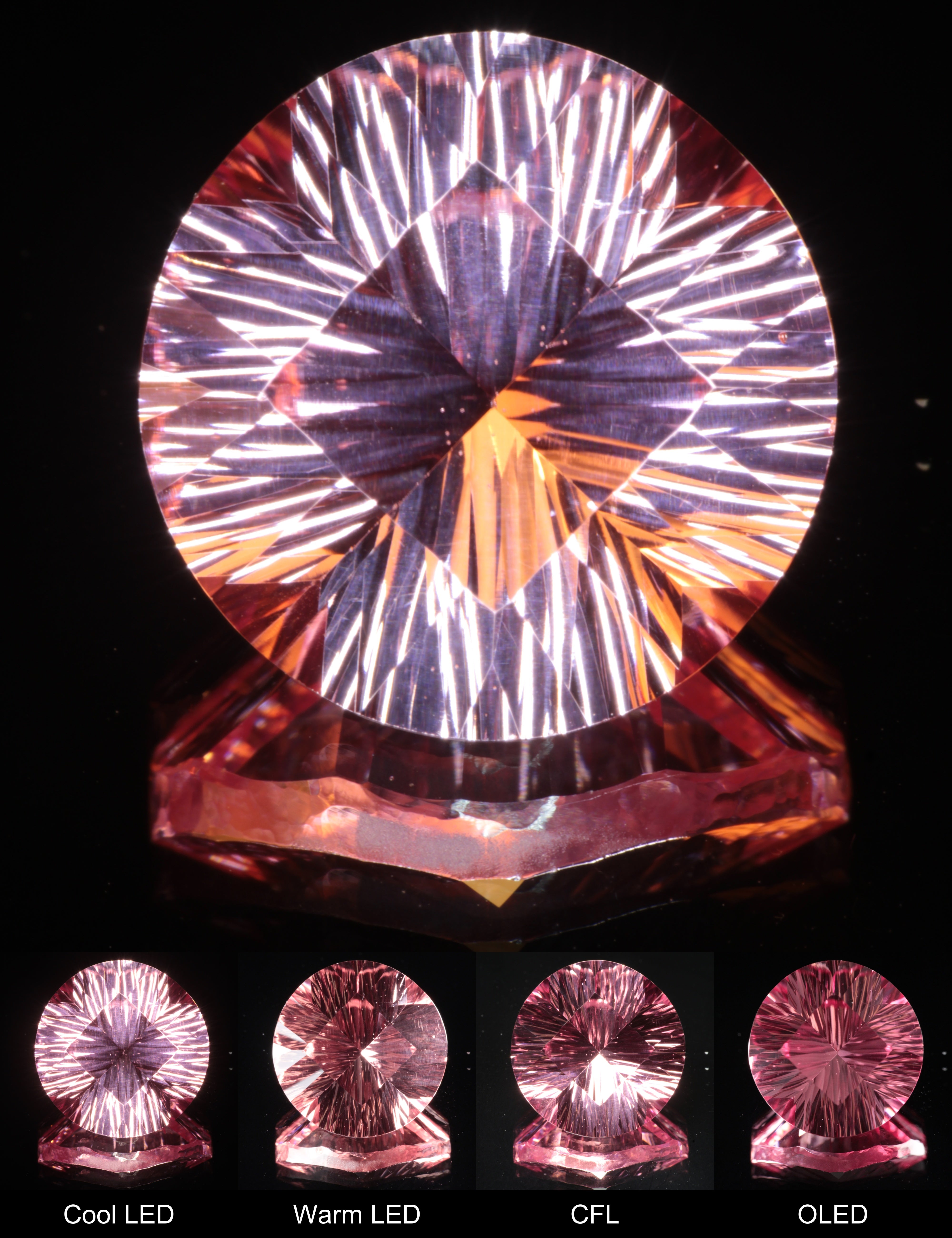 Fantasy Pinstripe Diamond Round Cut Strawberry Laser Sapphire