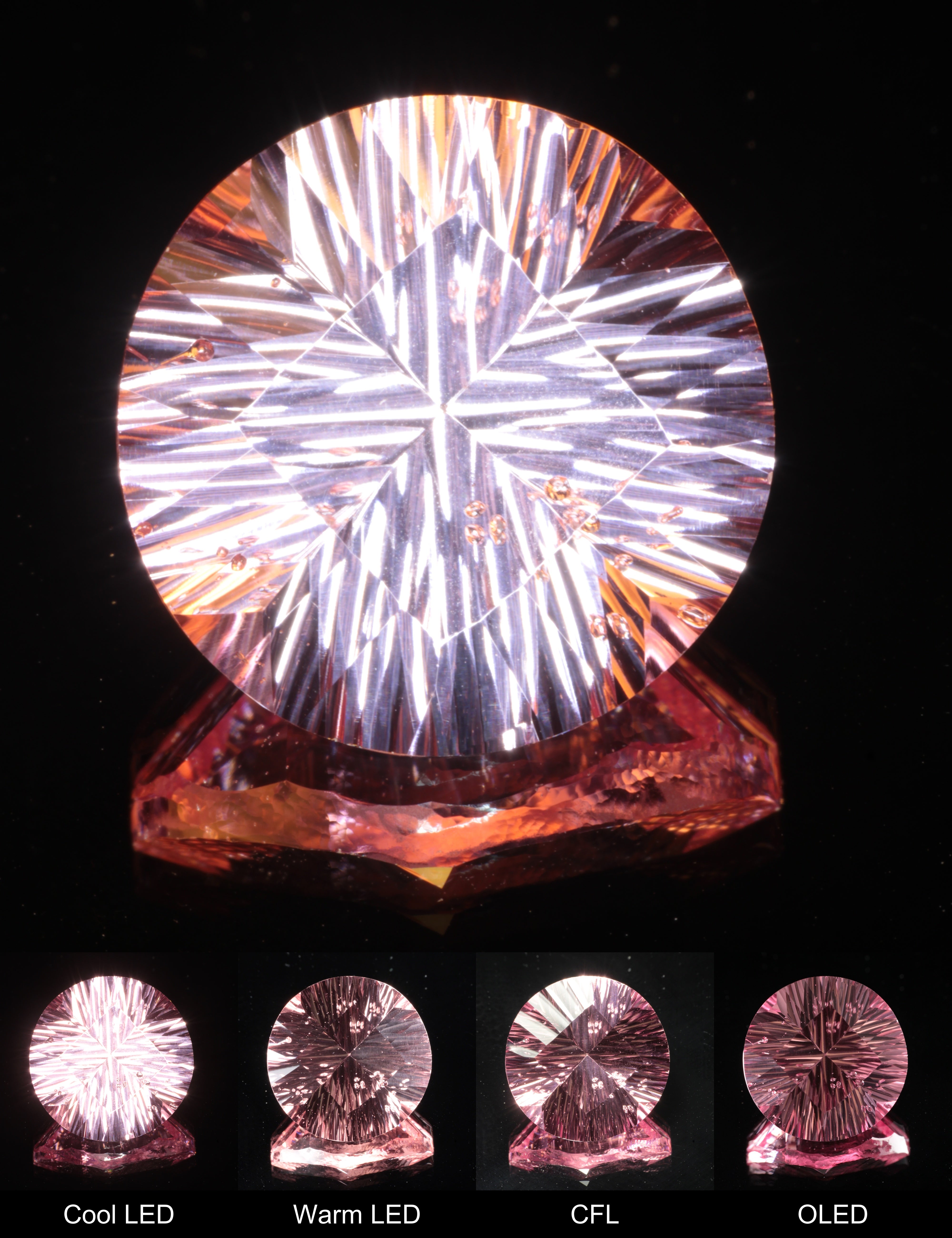 Fantasy Pinstripe Diamond Round Cut Strawberry Laser Sapphire