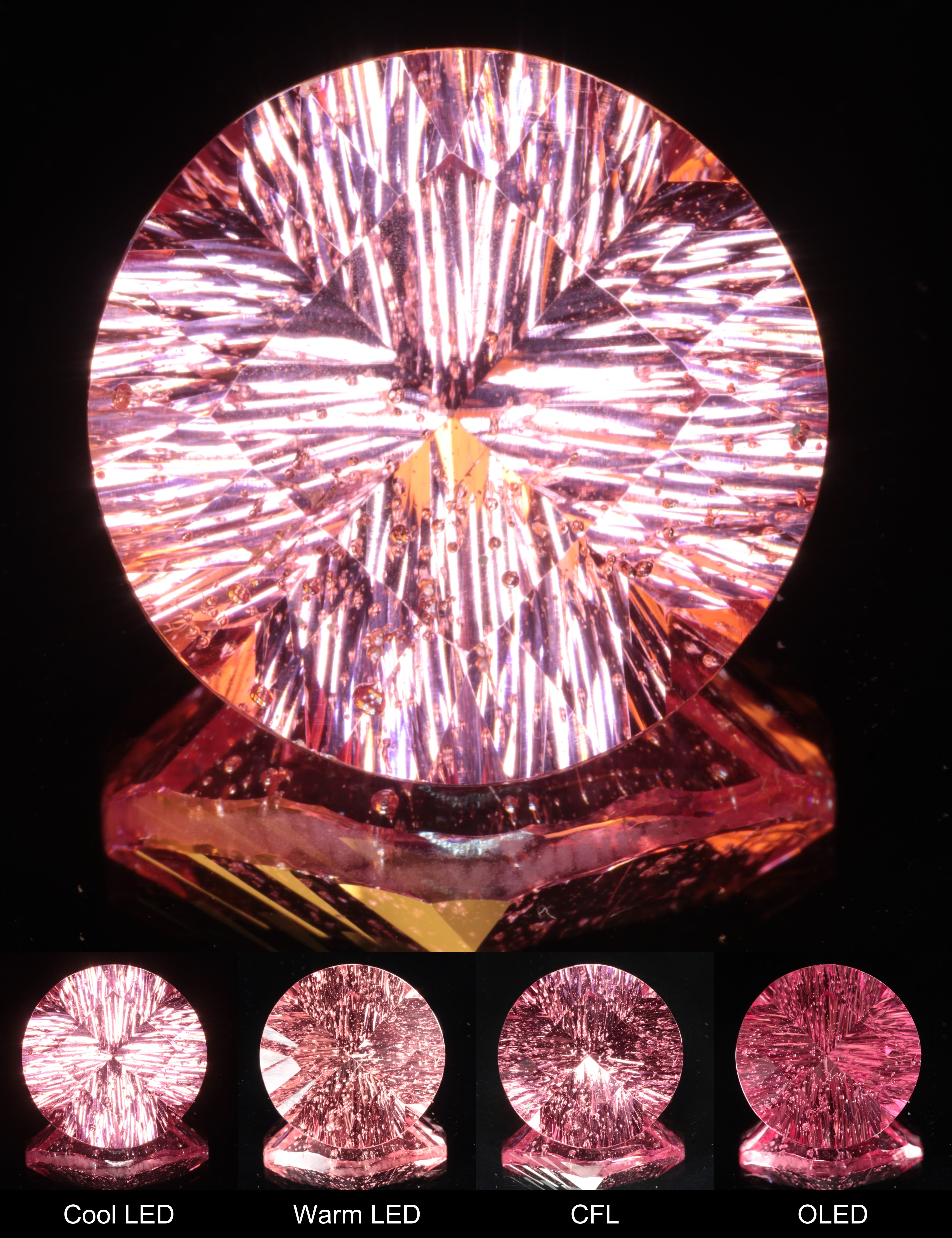 Fantasy Pinstripe Diamond Round Cut Strawberry Laser Sapphire