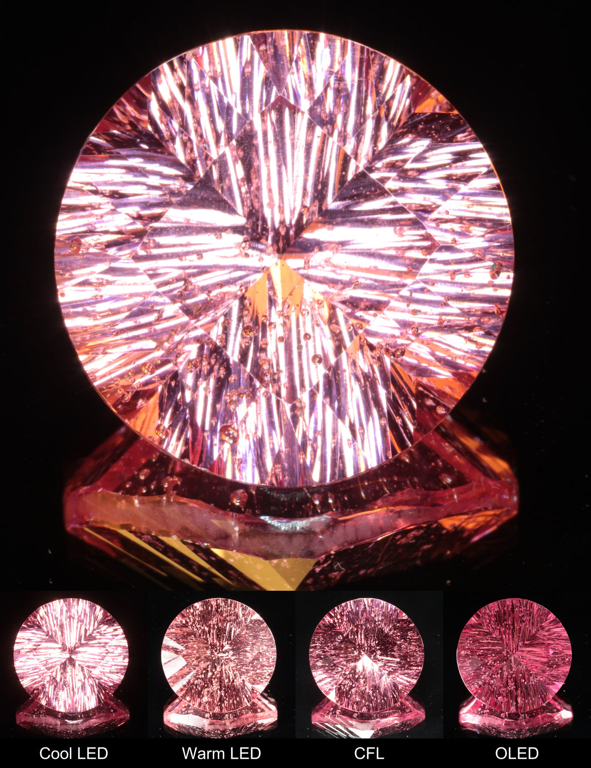 Fantasy Pinstripe Diamond Round Cut Strawberry Laser Sapphire