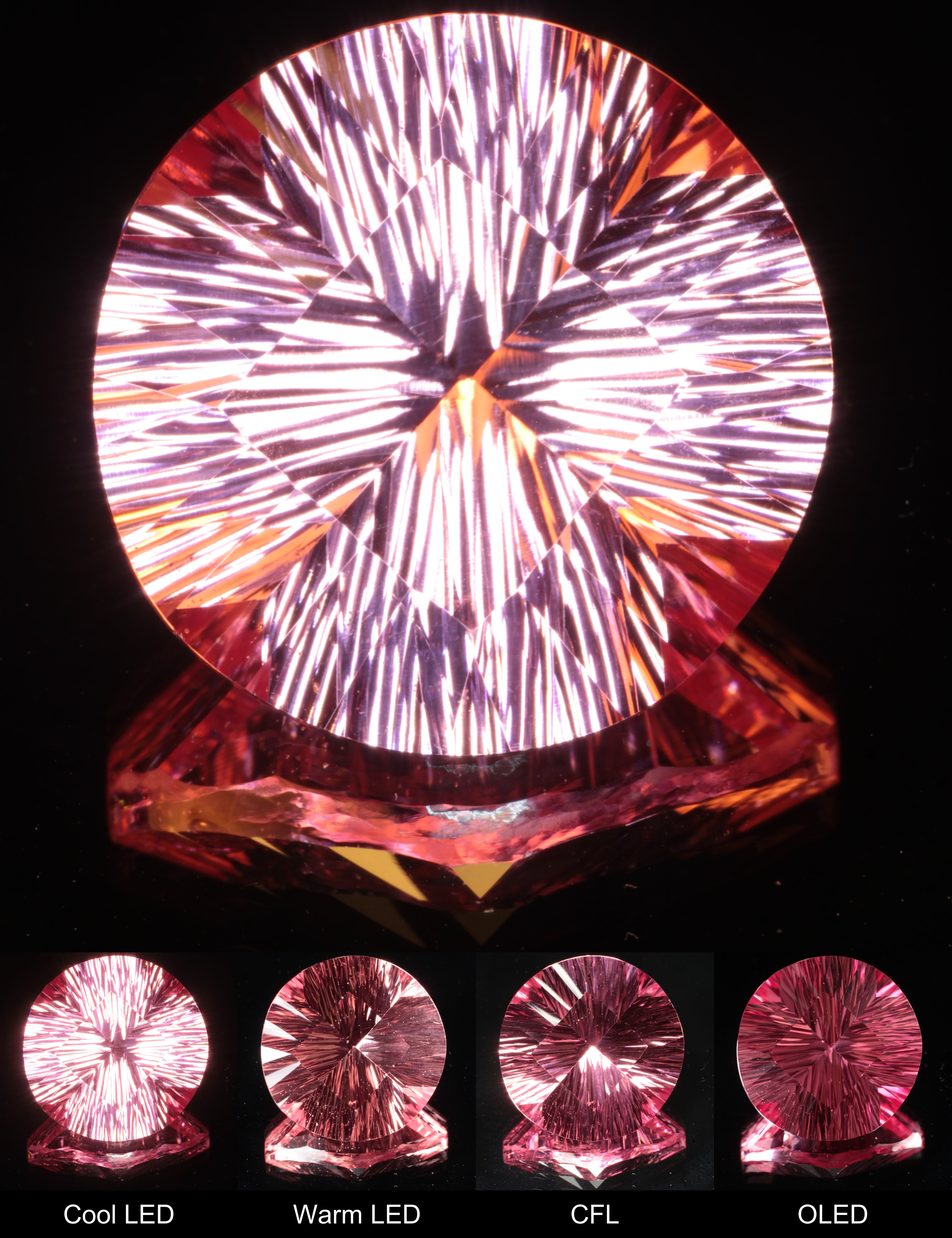 Fantasy Pinstripe Diamond Round Cut Strawberry Laser Sapphire