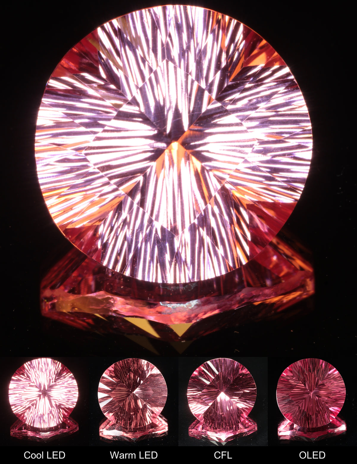 Fantasy Pinstripe Diamond Round Cut Strawberry Laser Sapphire