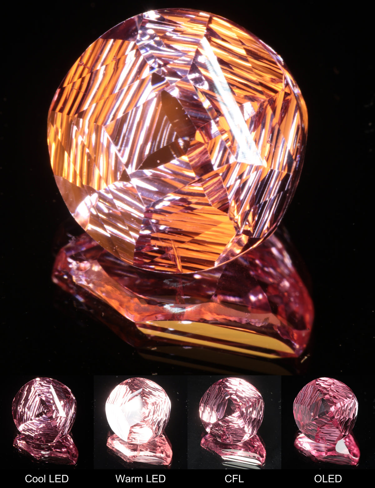Fantasy Four Point Diamond Round (Fracture) Cut Strawberry Laser Sapphire