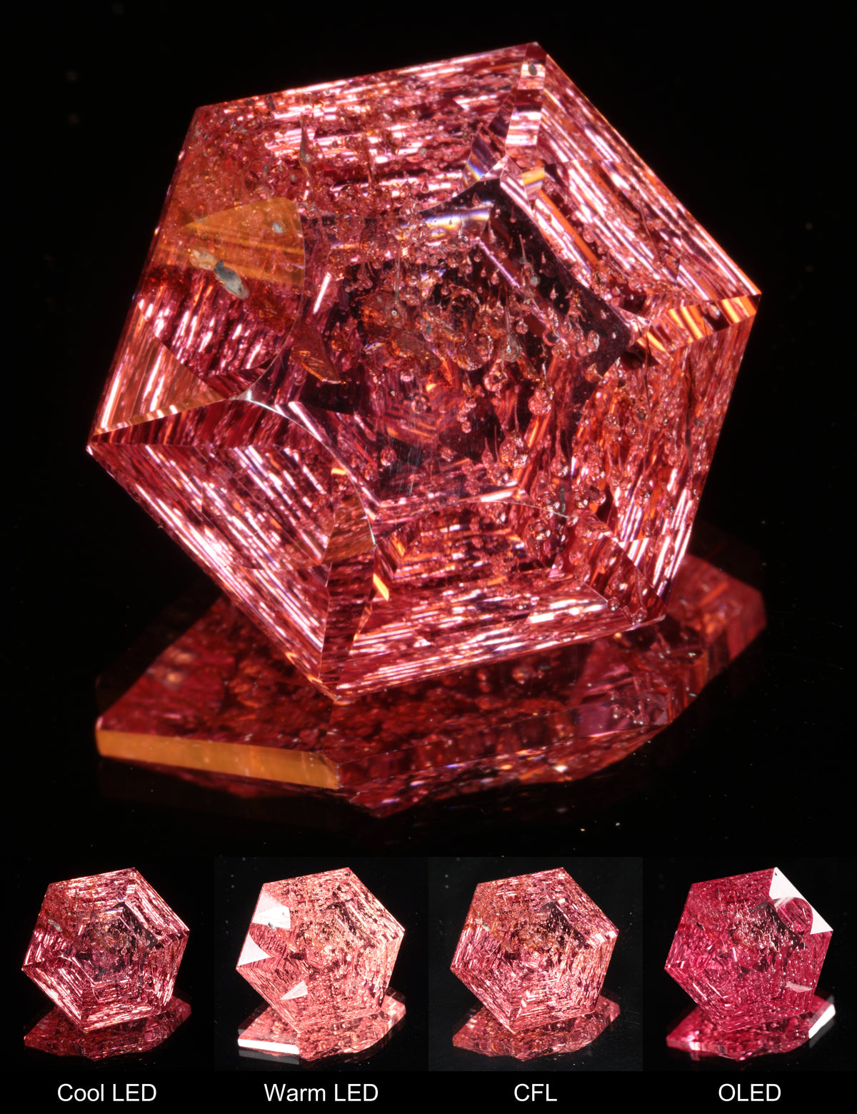 Fantasy Crinkle Hexagon Cut Strawberry Laser Sapphire