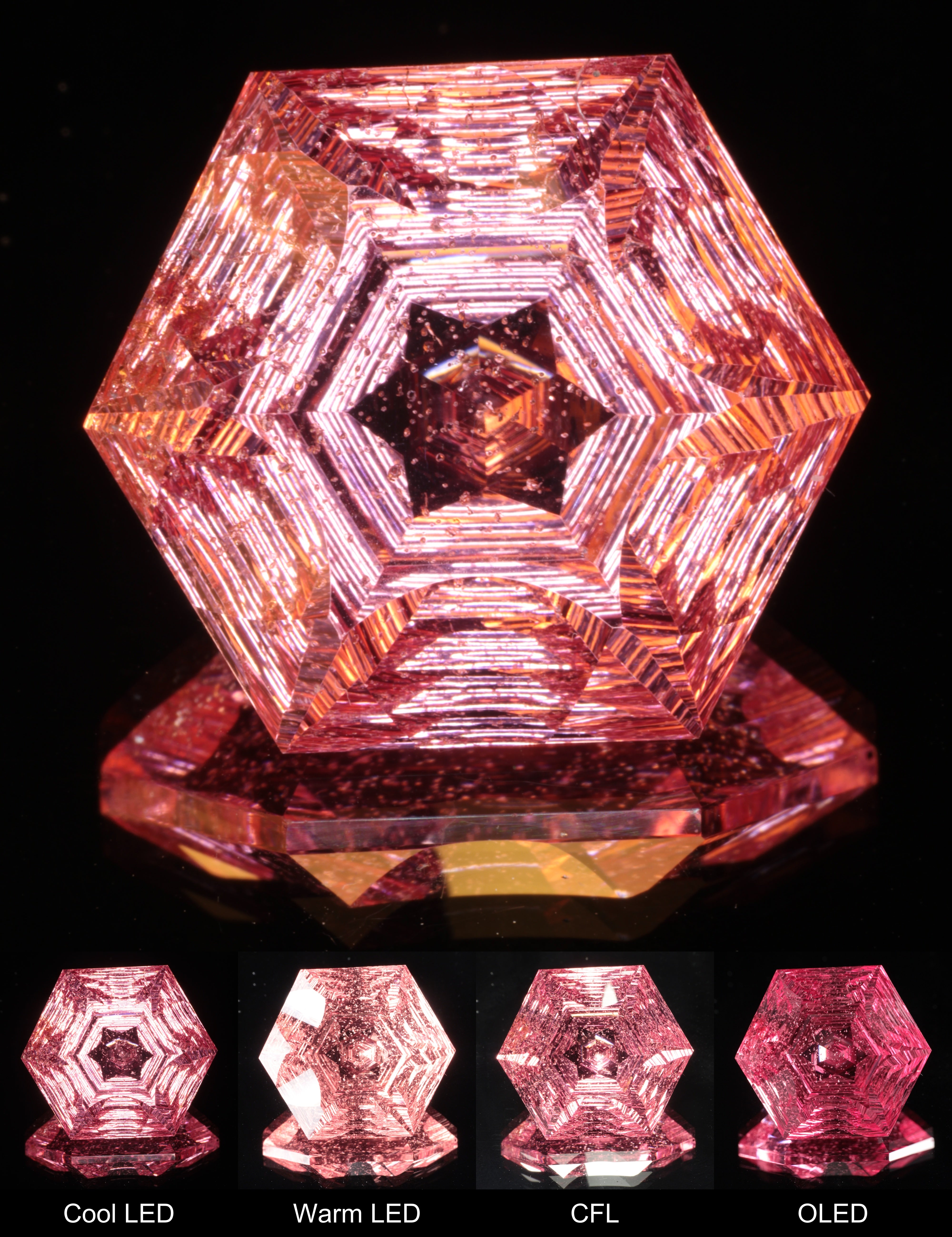 Fantasy Crinkle Hexagon Cut Strawberry Laser Sapphire