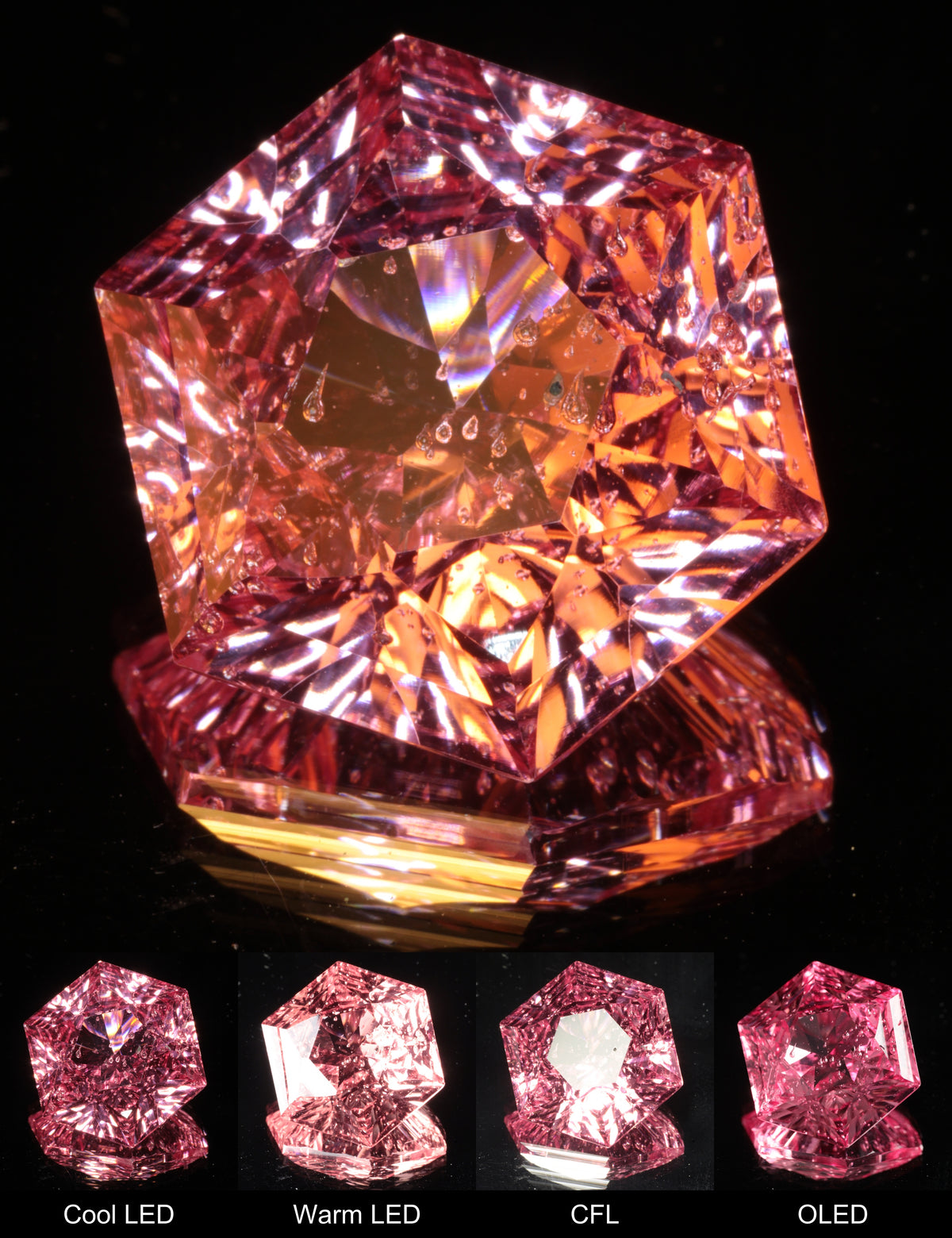 Fantasy Hexagon Cut Strawberry Laser Sapphire