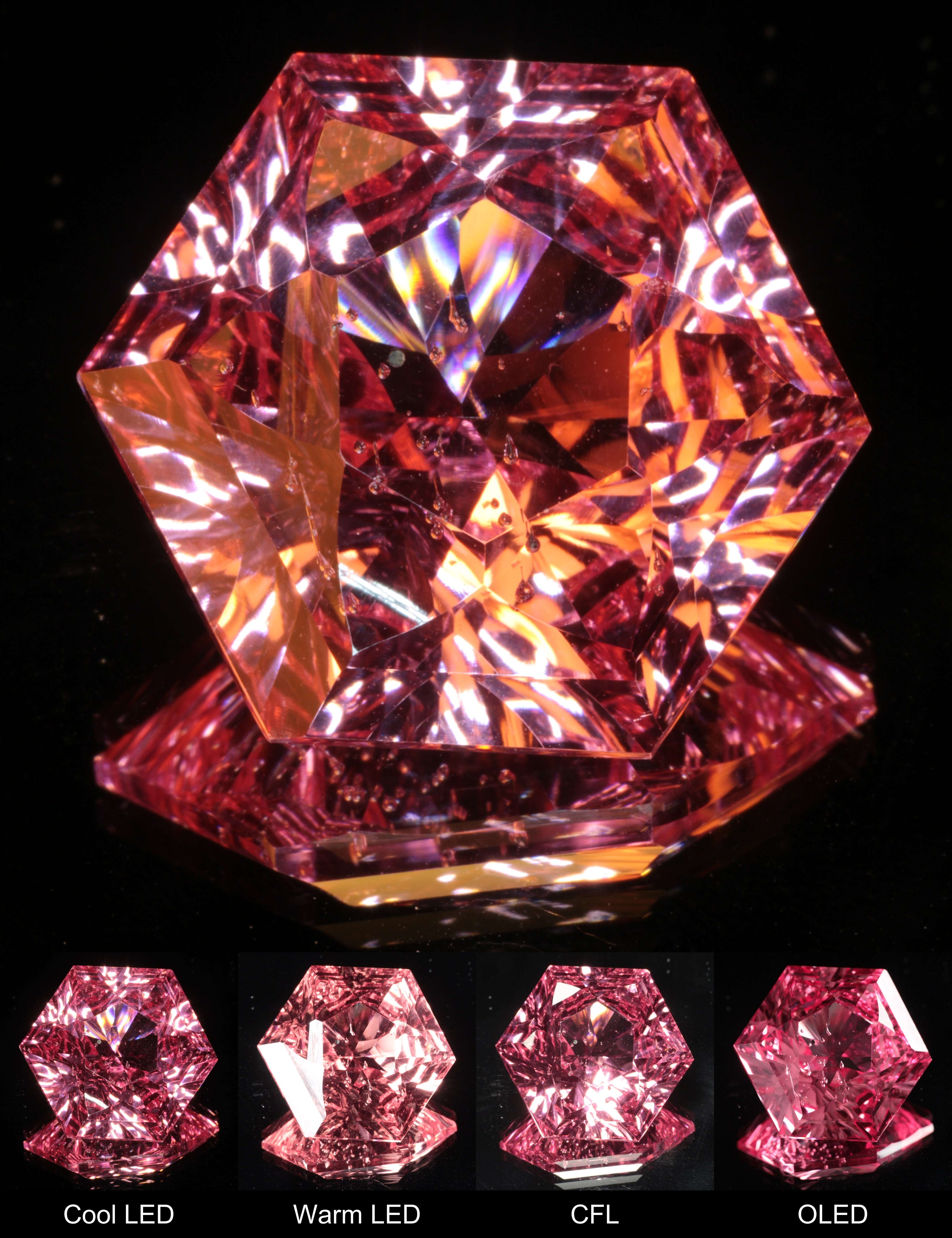 Fantasy Hexagon Cut Strawberry Laser Sapphire