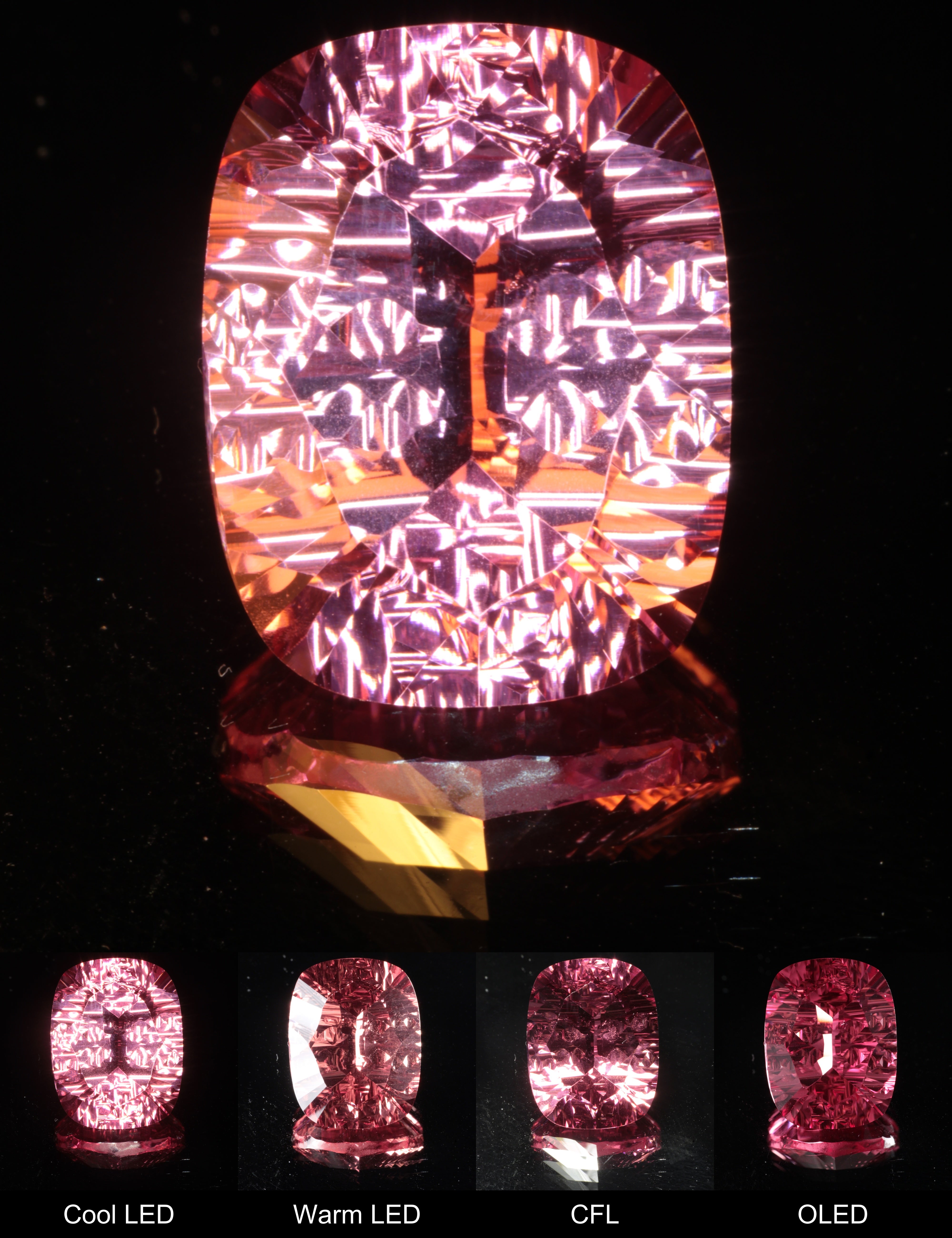 Fantasy Rippled Cushion Cut Strawberry Laser Sapphire