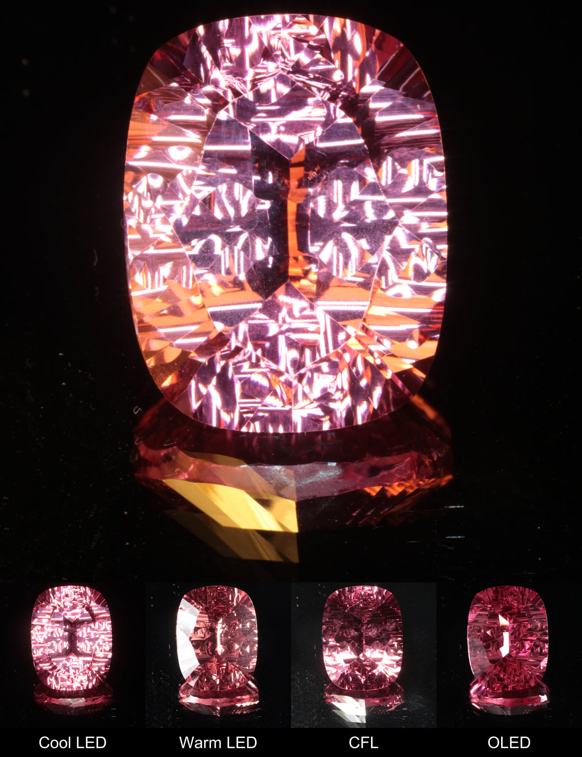 Fantasy Rippled Cushion Cut Strawberry Laser Sapphire