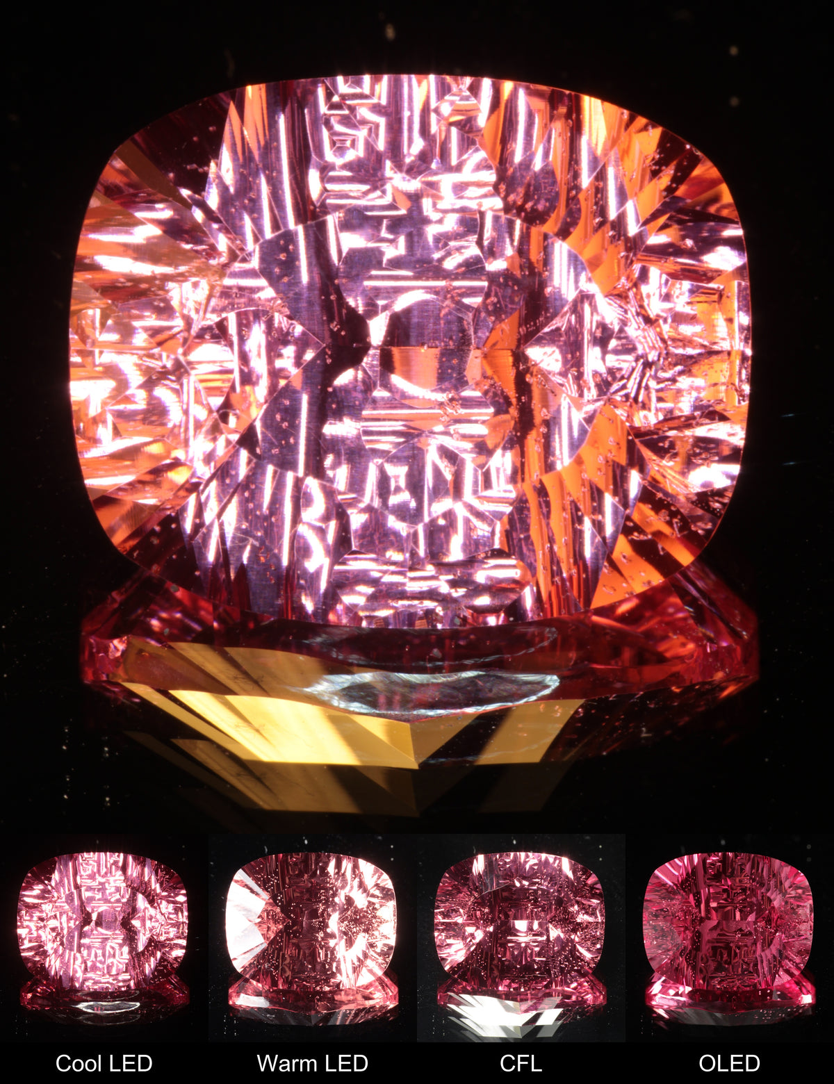 Fantasy Rippled Cushion Cut Strawberry Laser Sapphire