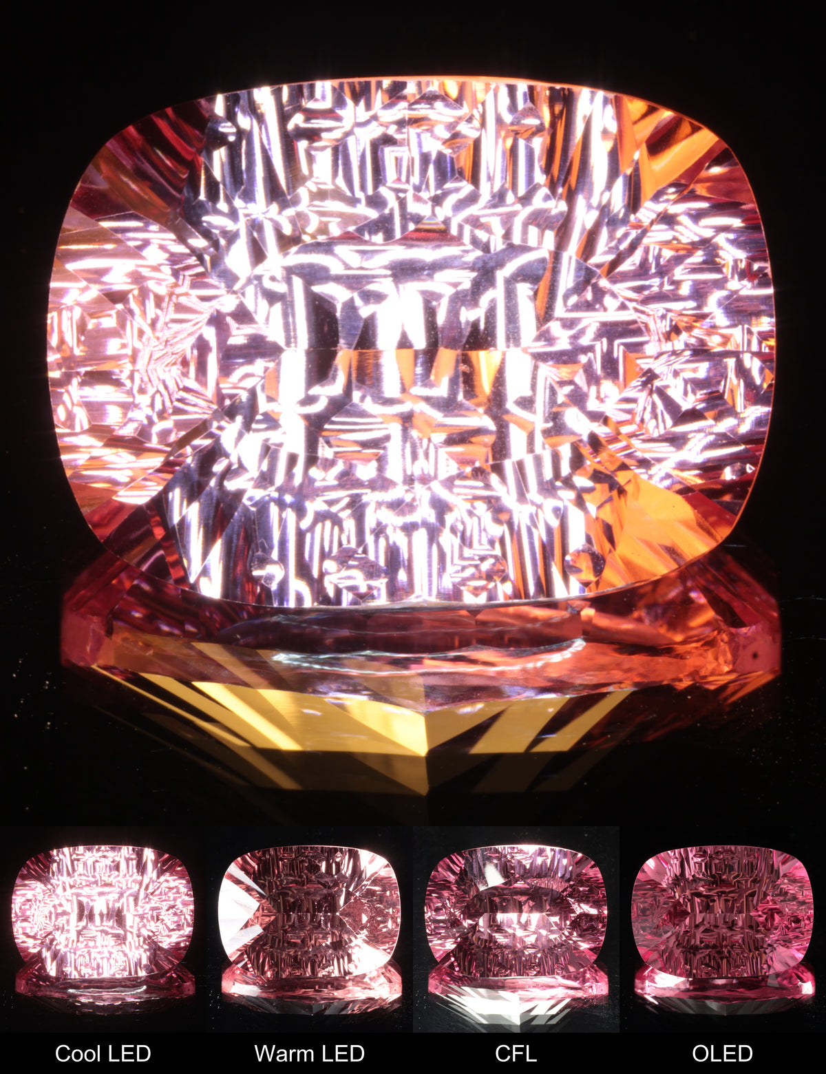 Fantasy Rippled Cushion Cut Strawberry Laser Sapphire