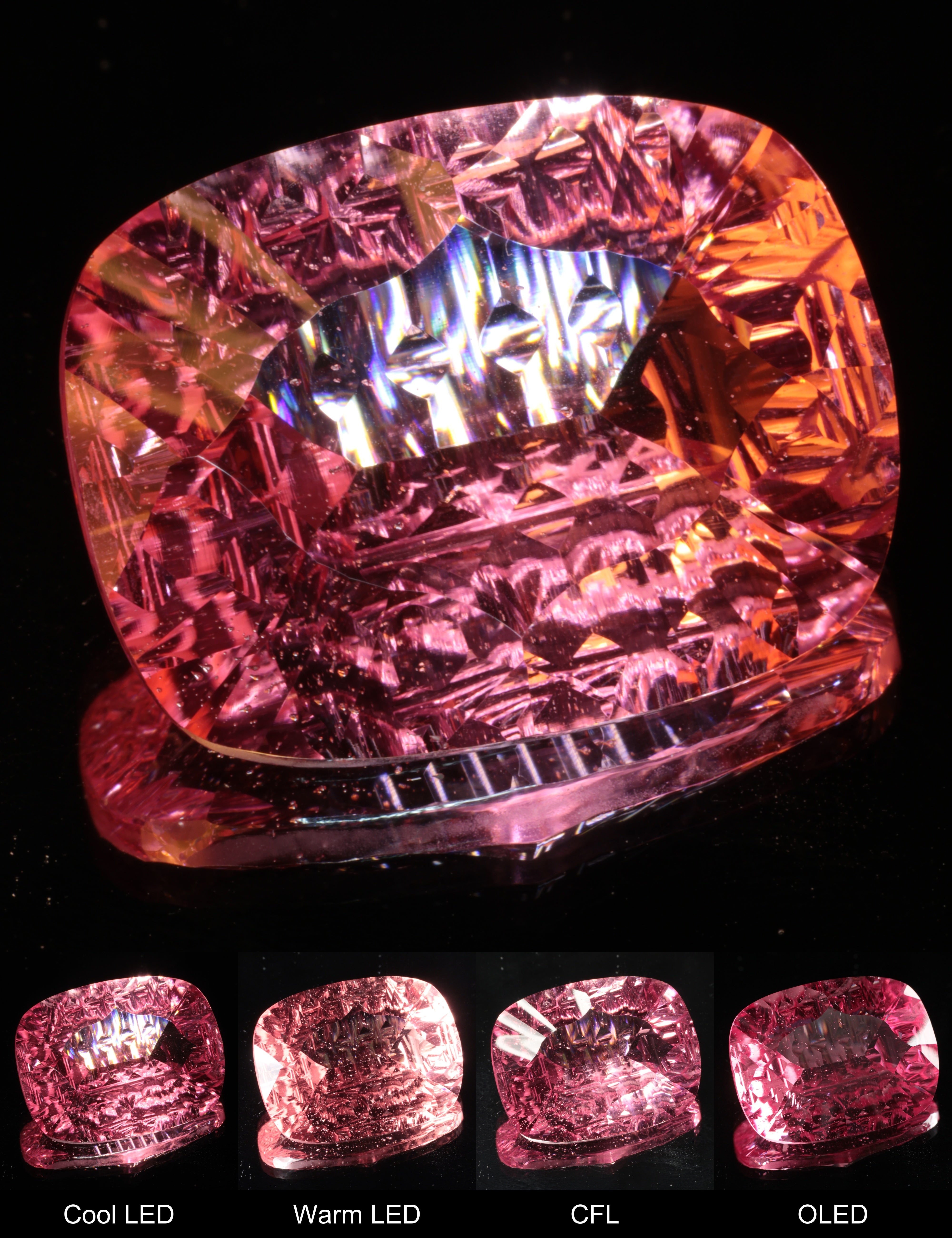 Fantasy Rippled Cushion Cut Strawberry Laser Sapphire