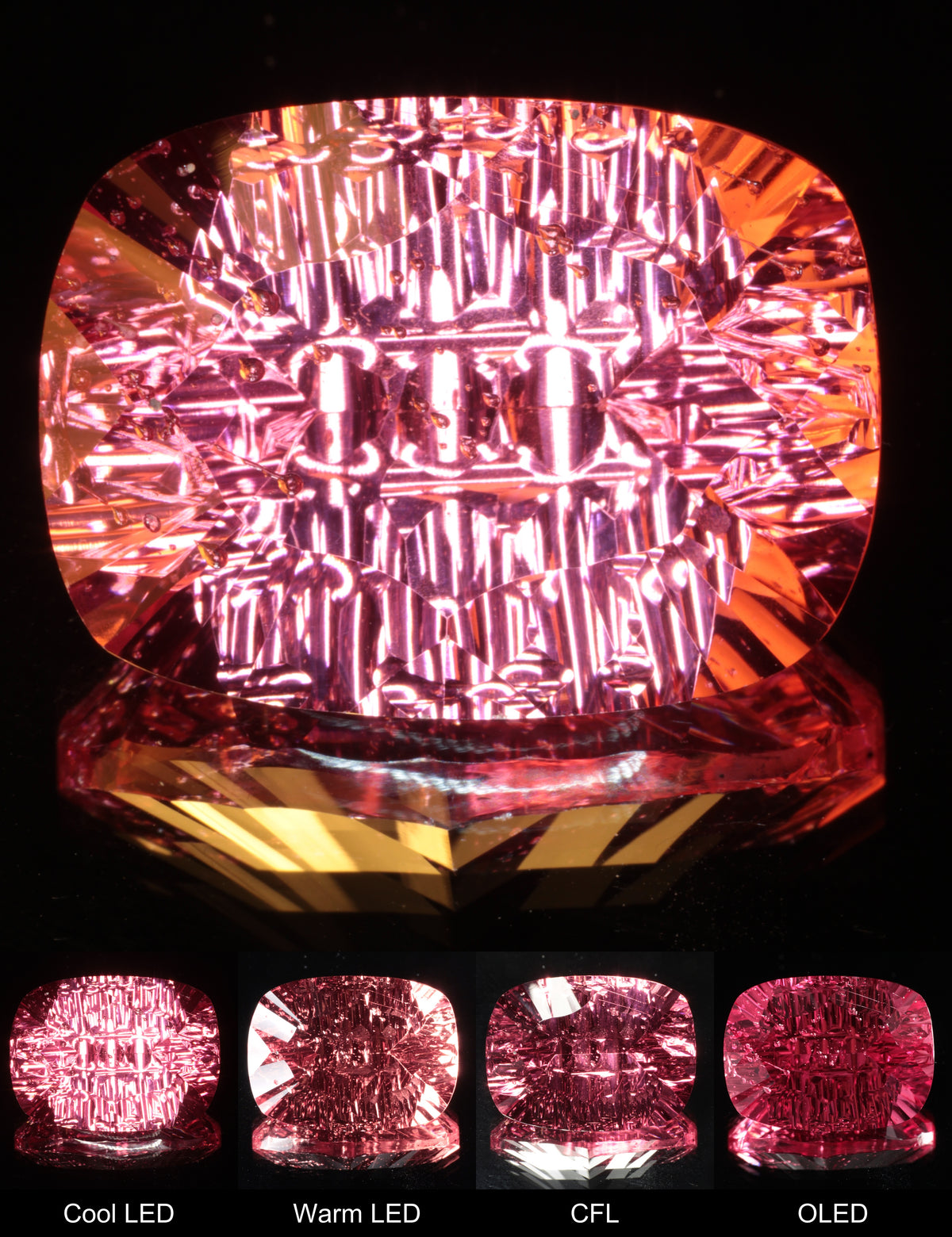 Fantasy Rippled Cushion Cut Strawberry Laser Sapphire