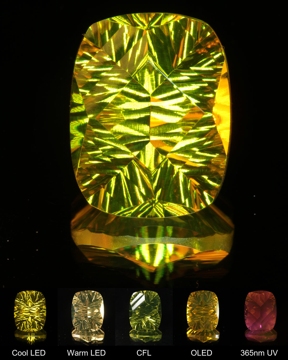 Large Fantasy Cut Diamond-Faced Cushion Ce:Nd YAG Gem