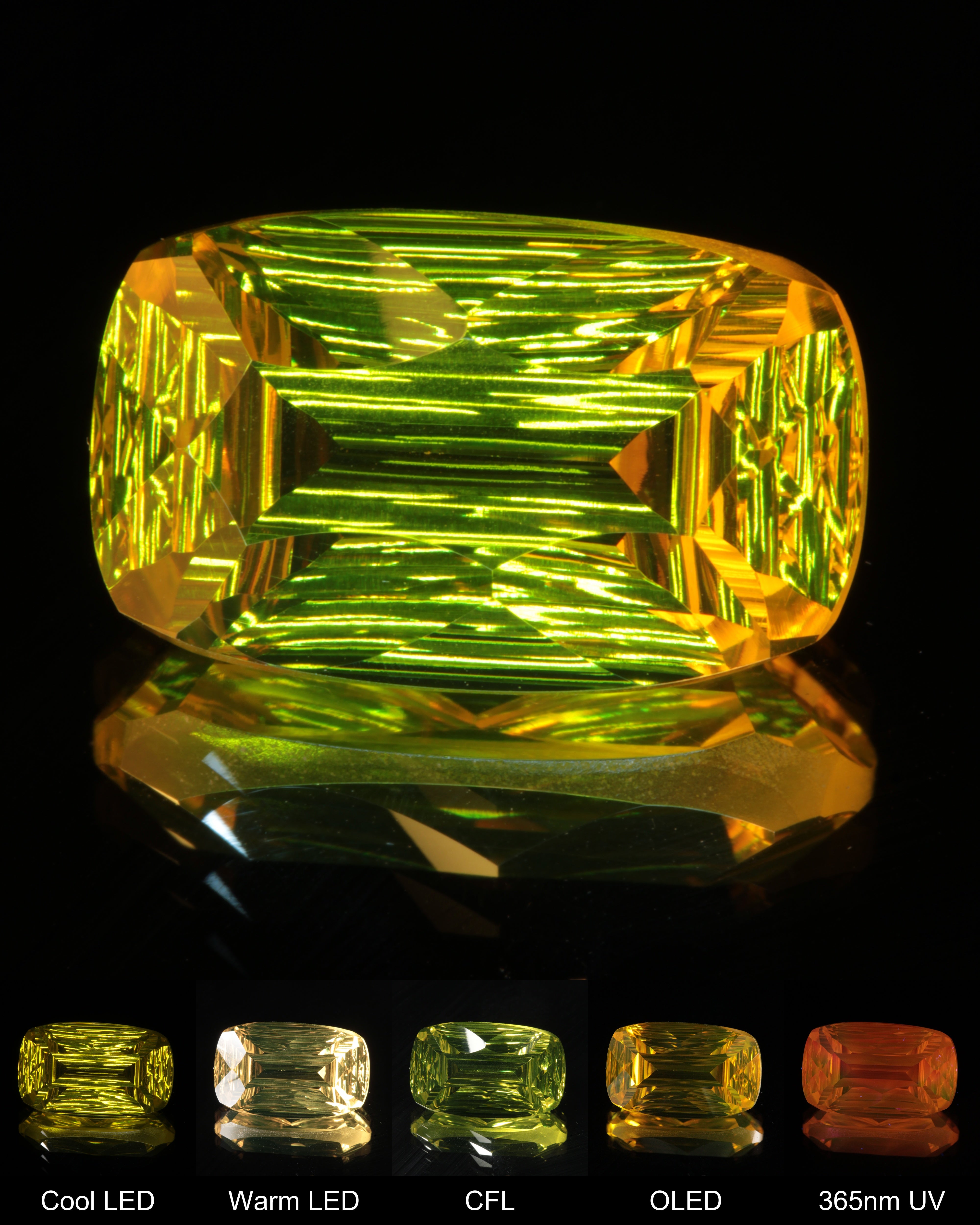 Large Fantasy Cut Rippled Long Cushion Ce:Nd YAG Gem