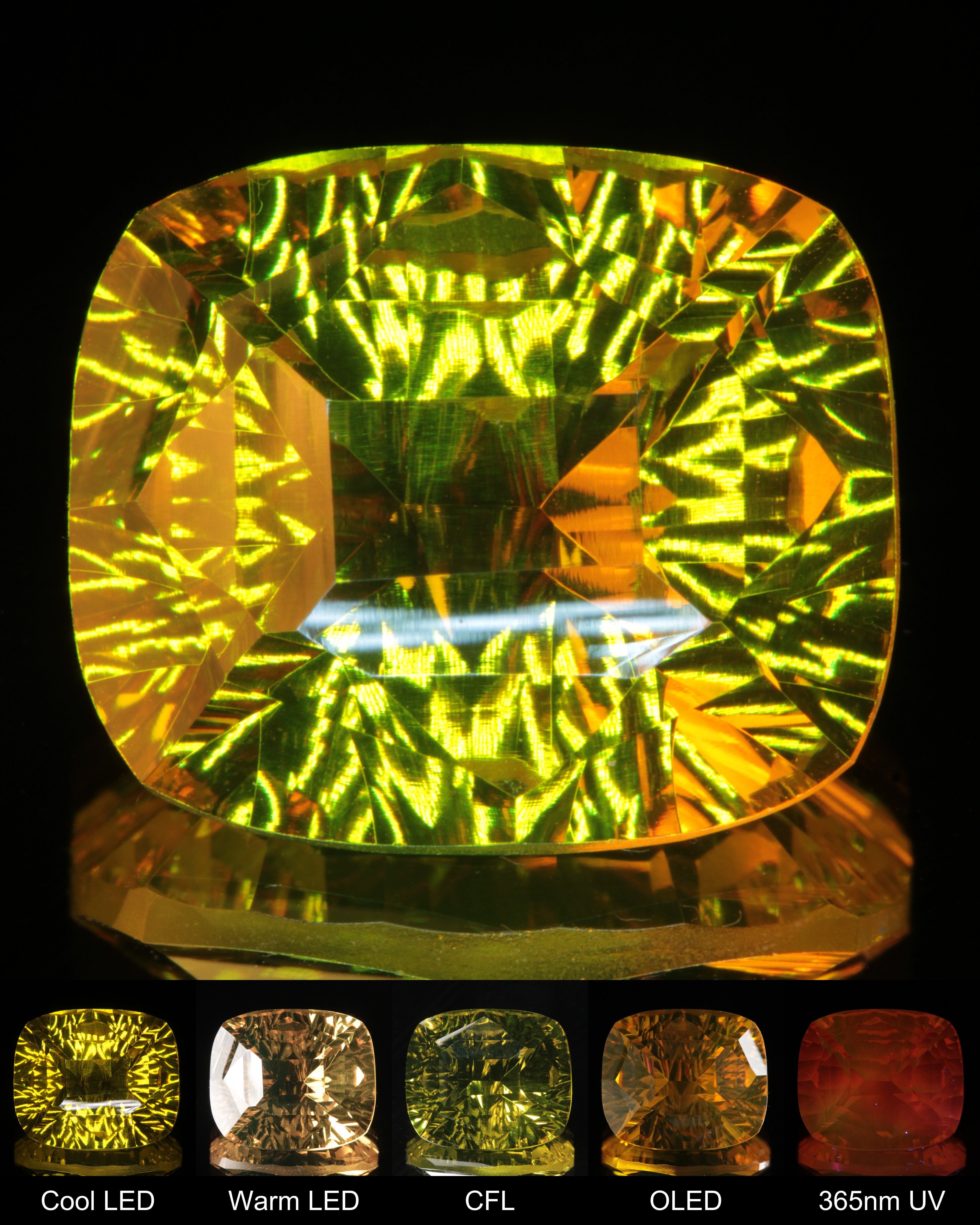 Large Fantasy Cut Bar-Faced Cushion Ce:Nd YAG Gem