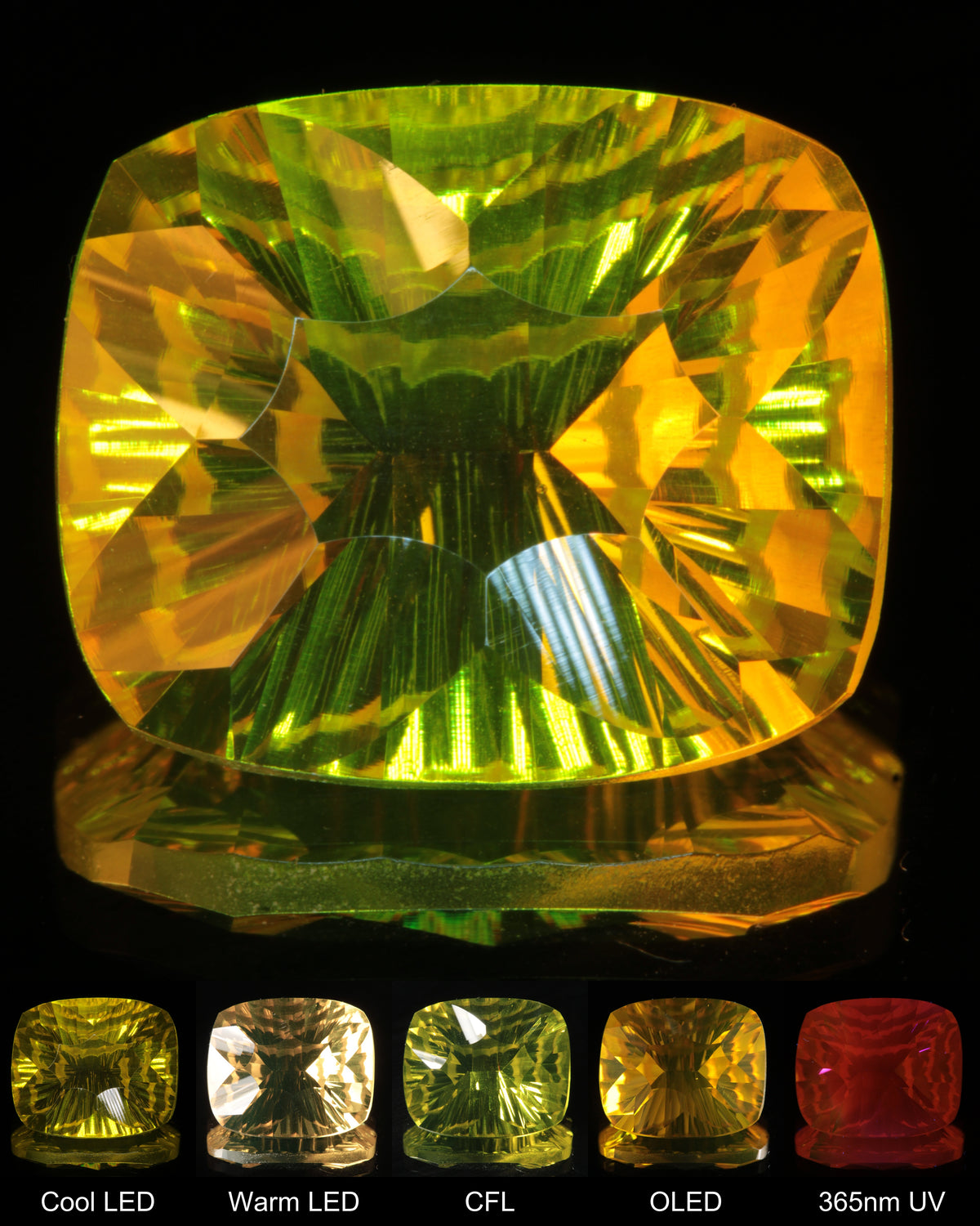 Large Fantasy Cut Rippled Inward Cushion Ce:Nd YAG Gem