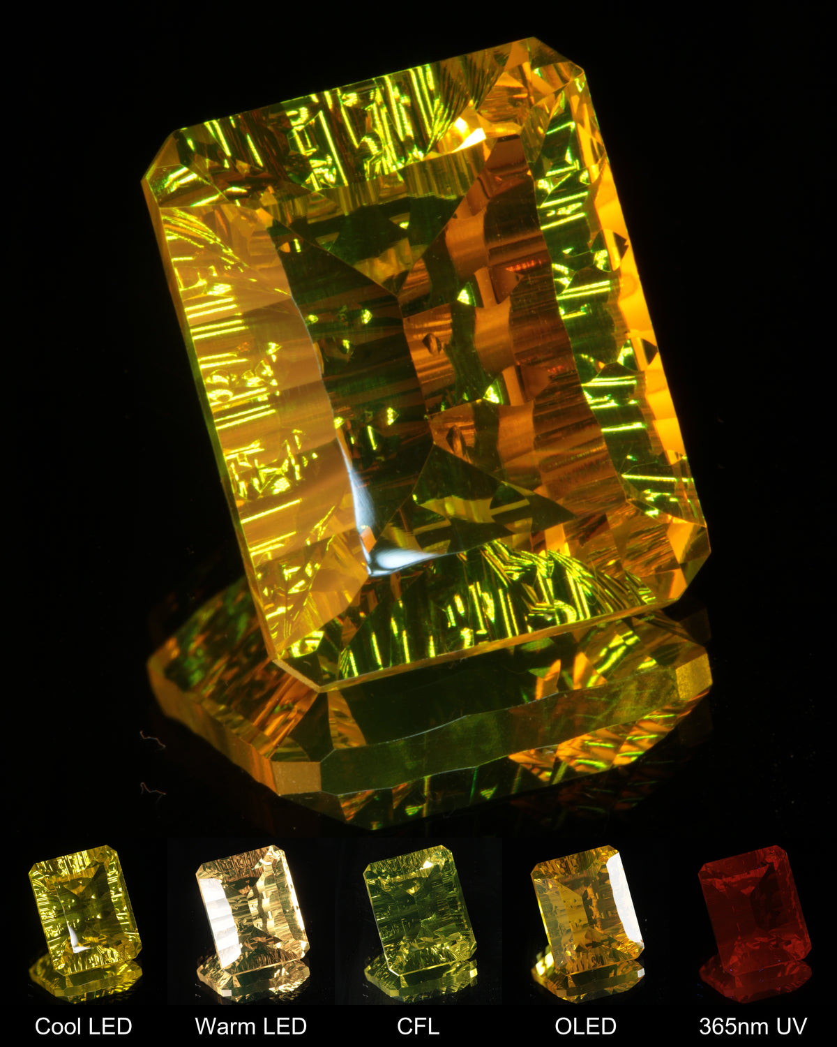 Large Fantasy Cut Rippled Rectangle Ce:Nd YAG Gem