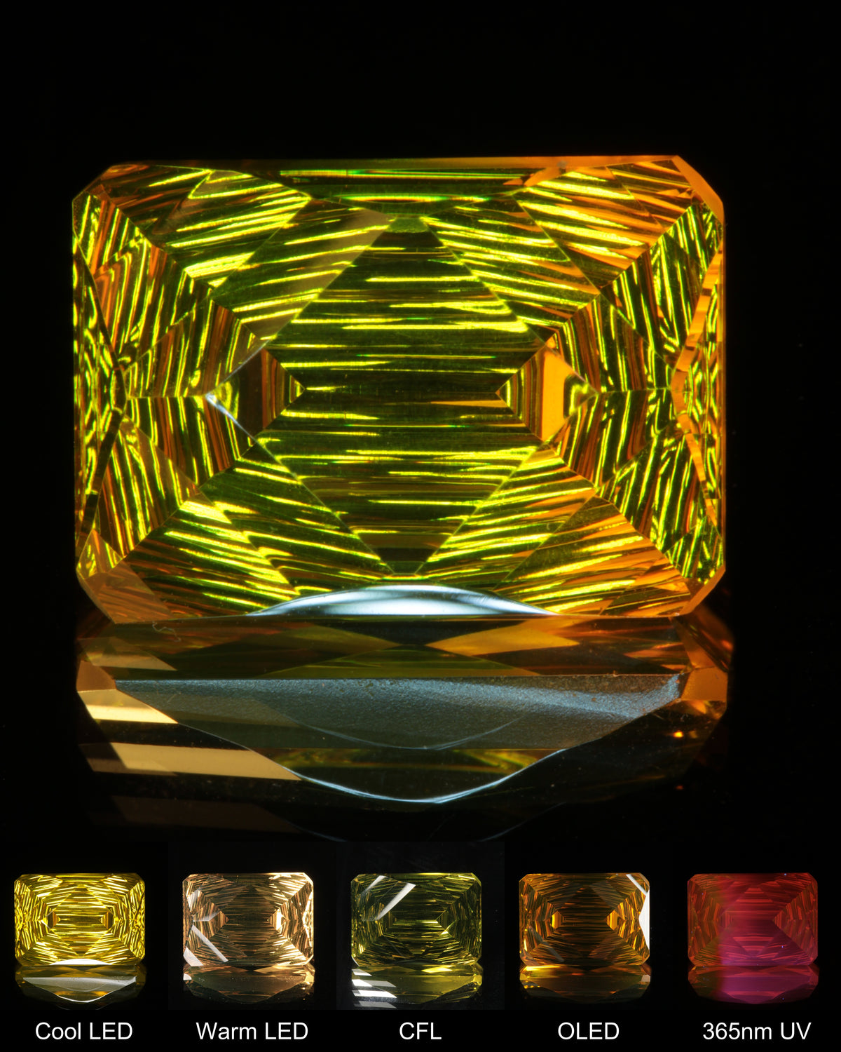 Large Fantasy Cut Diamond-Faced Rectangle Ce:Nd YAG Gem