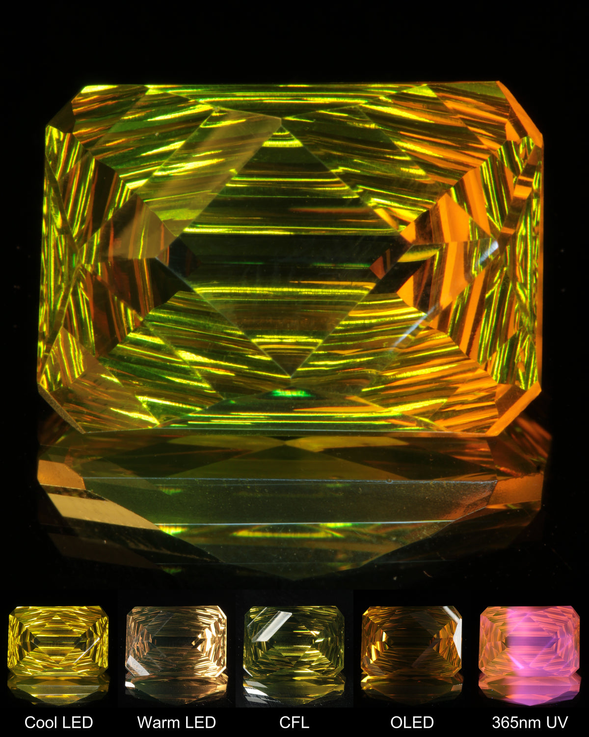 Large Fantasy Cut Diamond-Faced Rectangle Ce:Nd YAG Gem