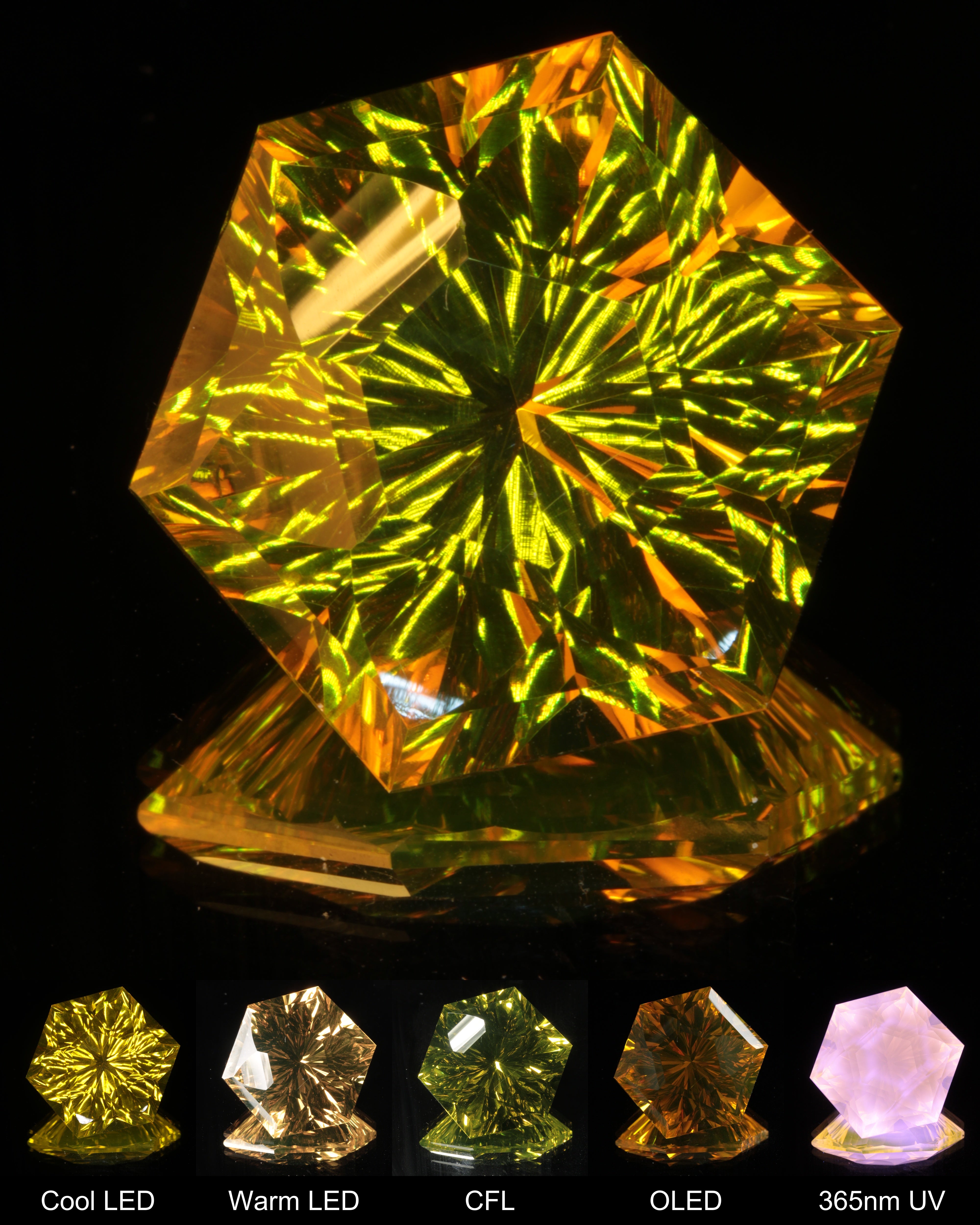 Large Fantasy Cut Hexagon Ce:Nd YAG Gem