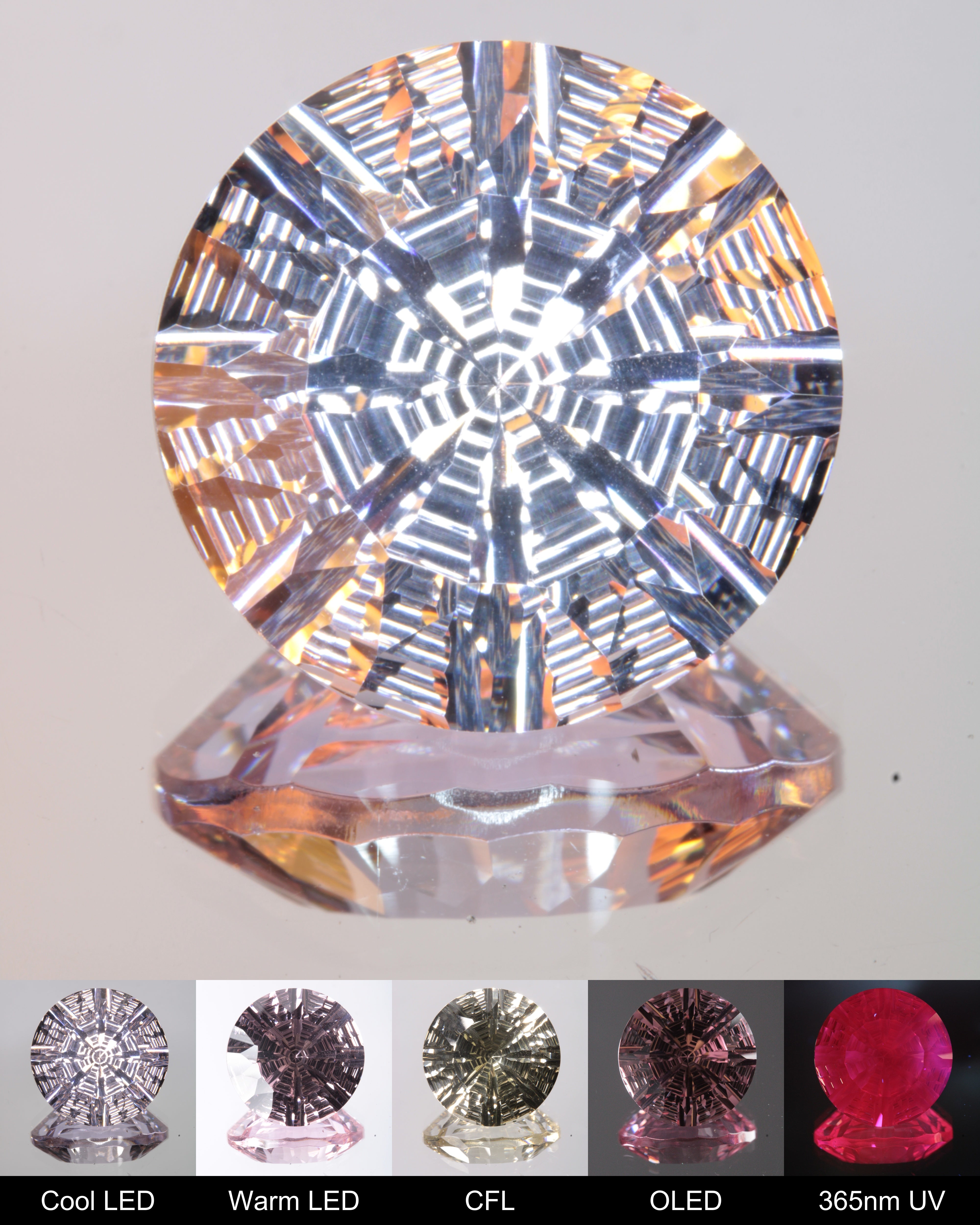 Fantasy-Cut Pink Round Nd:Ce:YAG Laser Gemstone