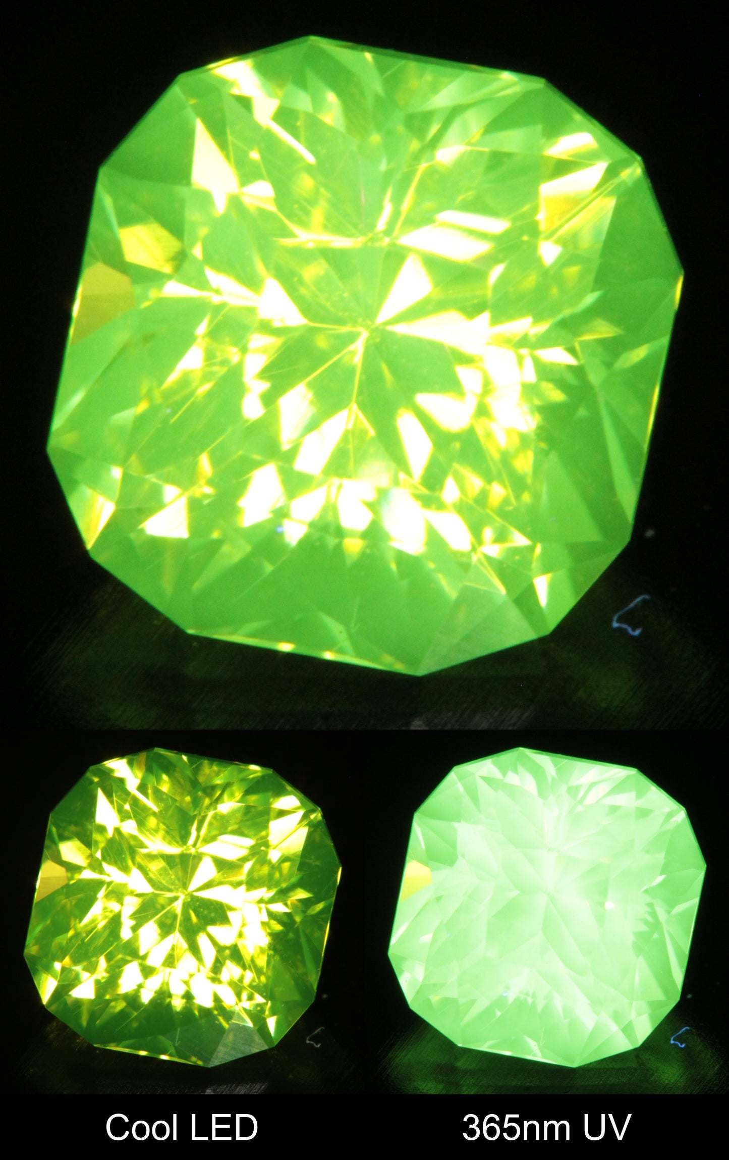 Neon Green Fluorescent LuAG Rounded Square Gemstone