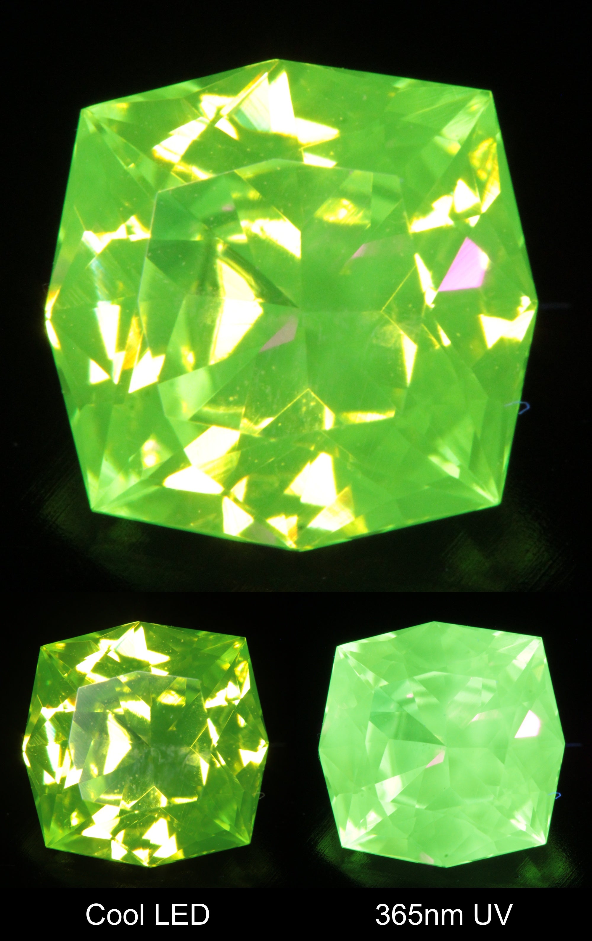 Neon Green Fluorescent LuAG Scissor Cushion Gemstone