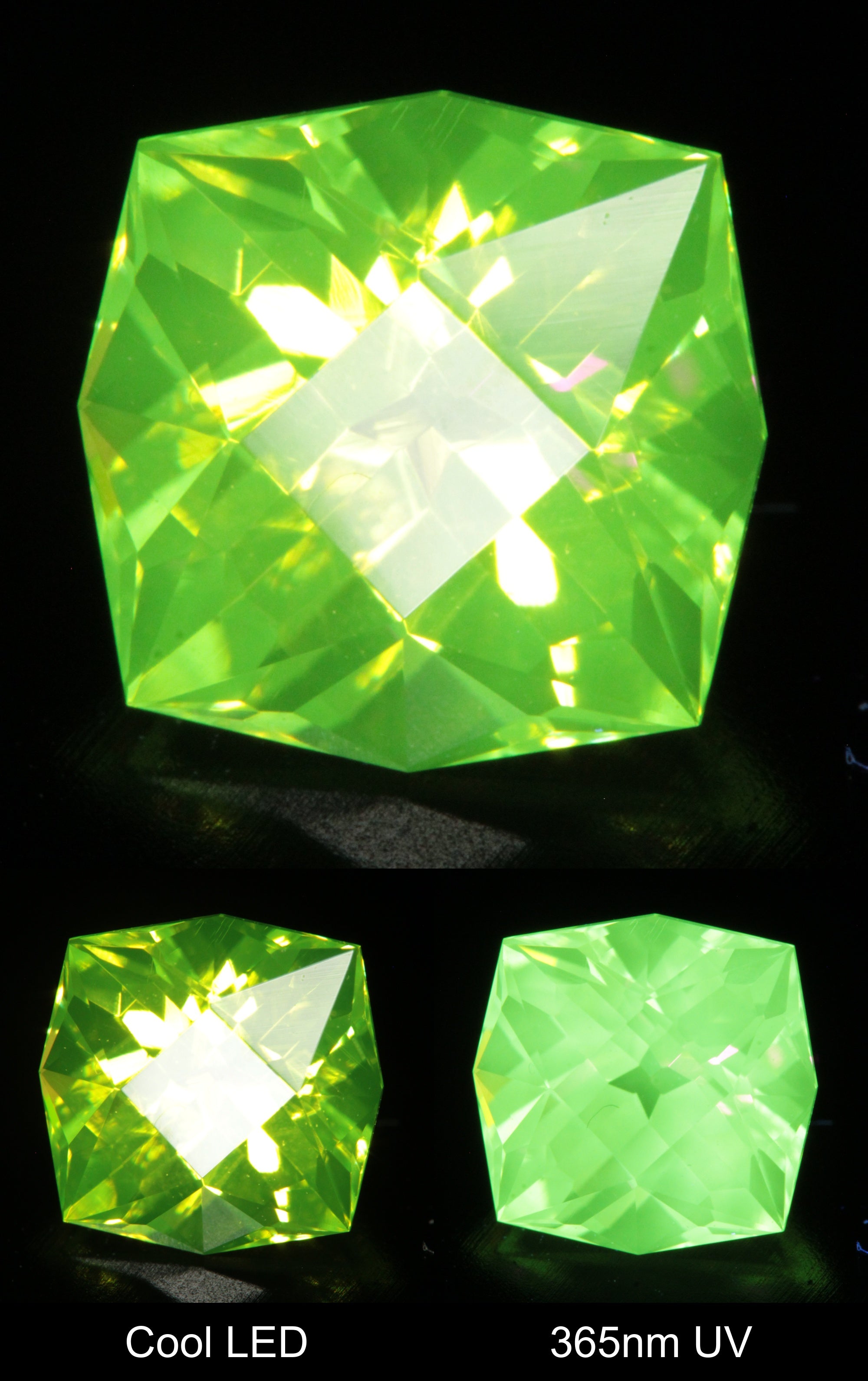 Neon Green Fluorescent LuAG Plus Cushion Gemstone