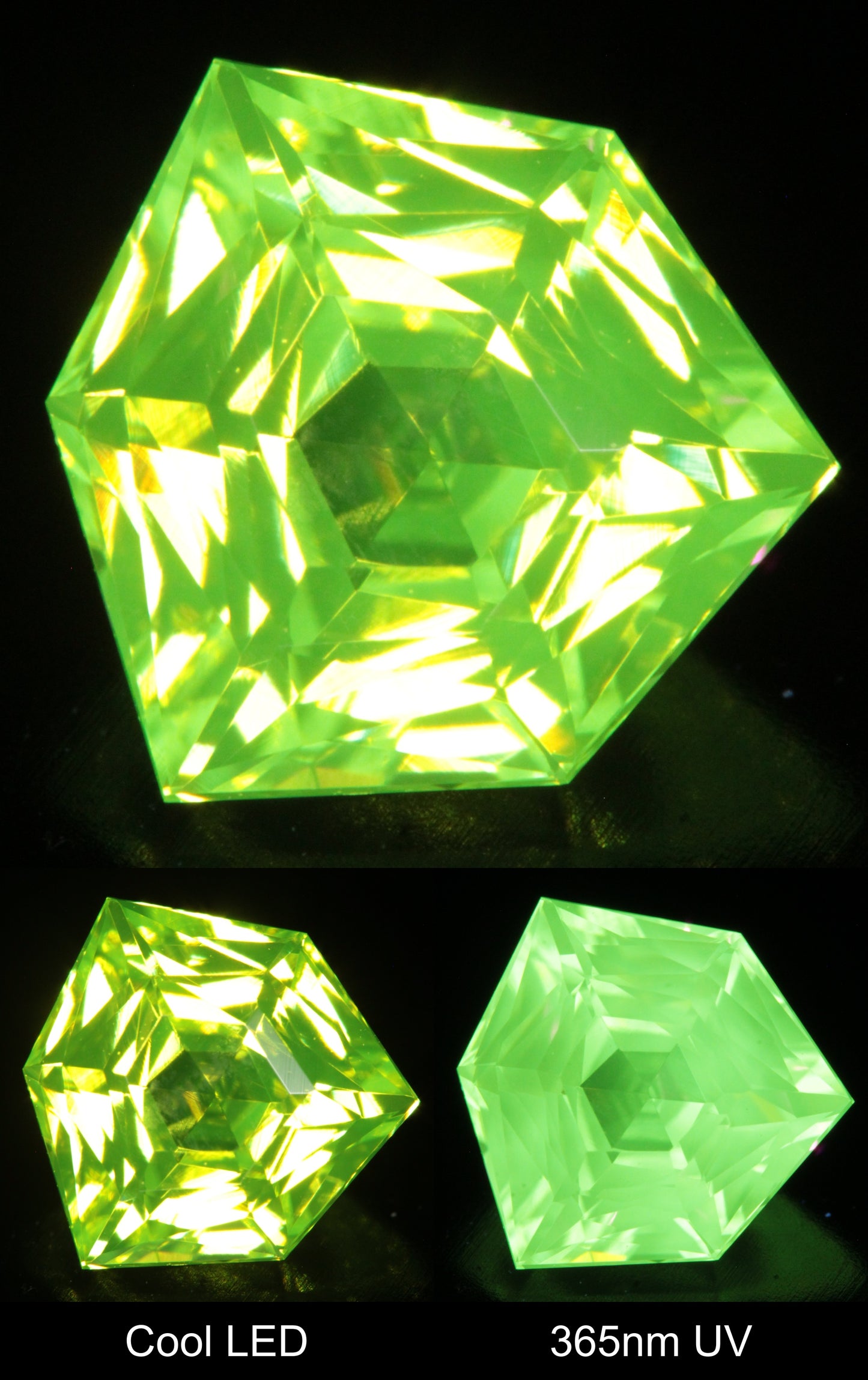 Neon Green Fluorescent LuAG Hex Trillion Gemstone