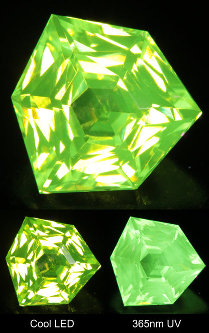 Neon Green Fluorescent LuAG Hex Trillion Gemstone