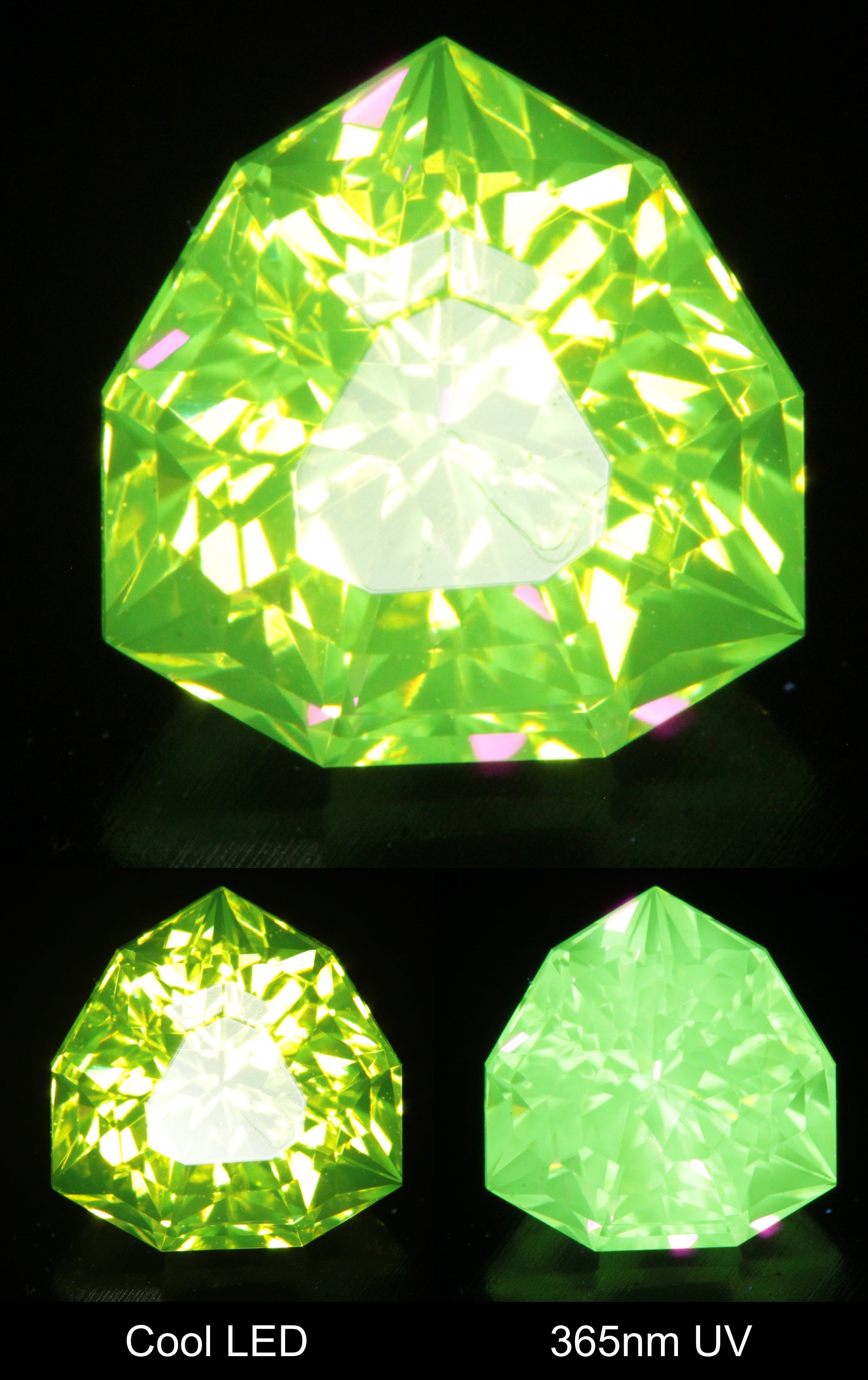 Neon Green Fluorescent LuAG Rounded Trillion Gemstone