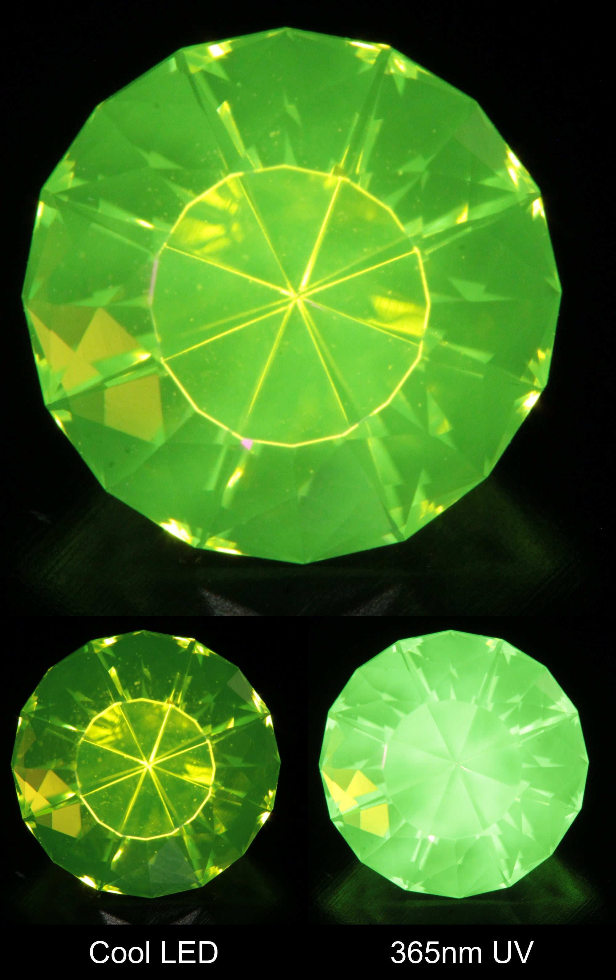 Neon Green Fluorescent LuAG Brilliant Round Gemstone