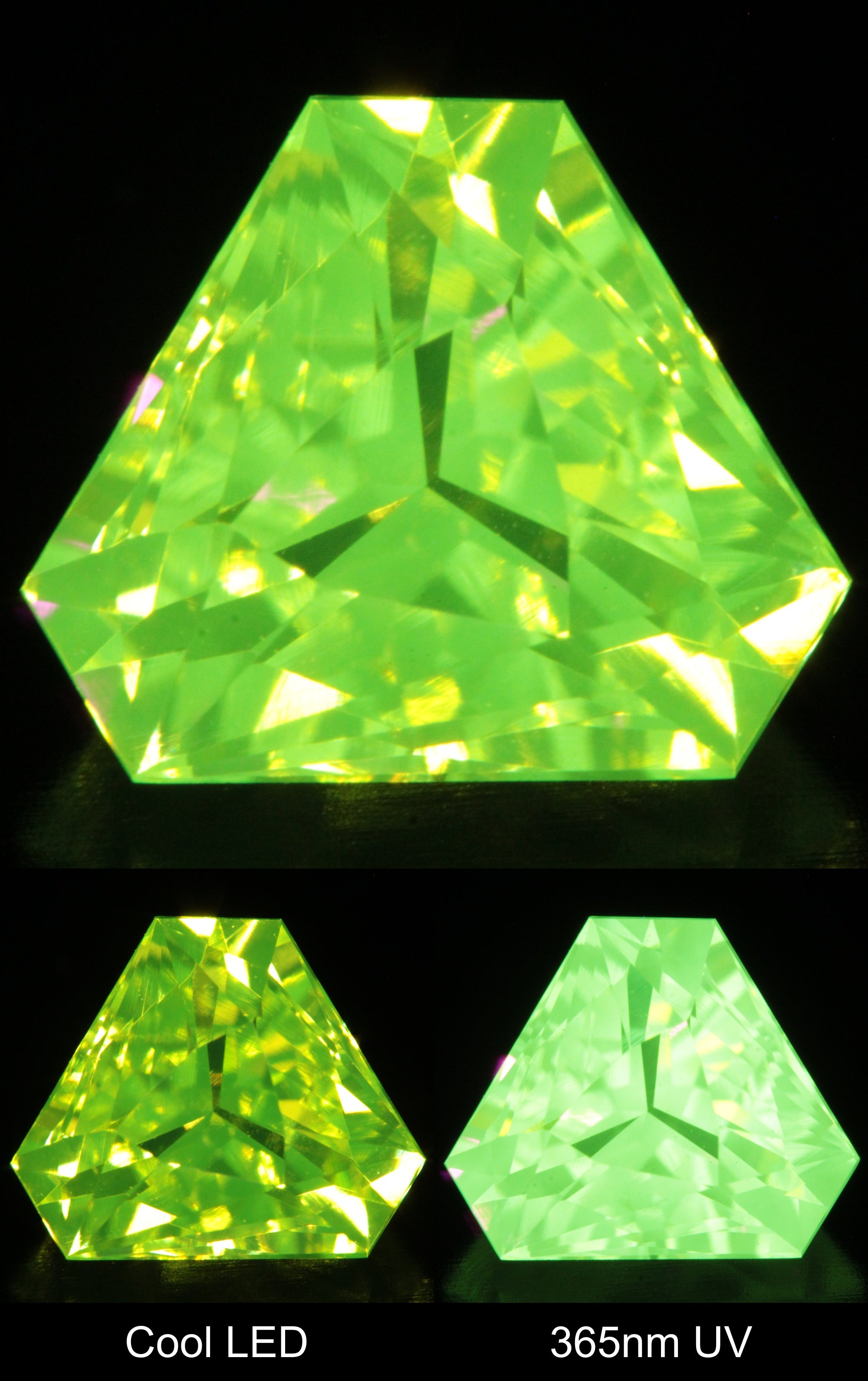 Neon Green Fluorescent LuAG Squat Trillion Gemstone
