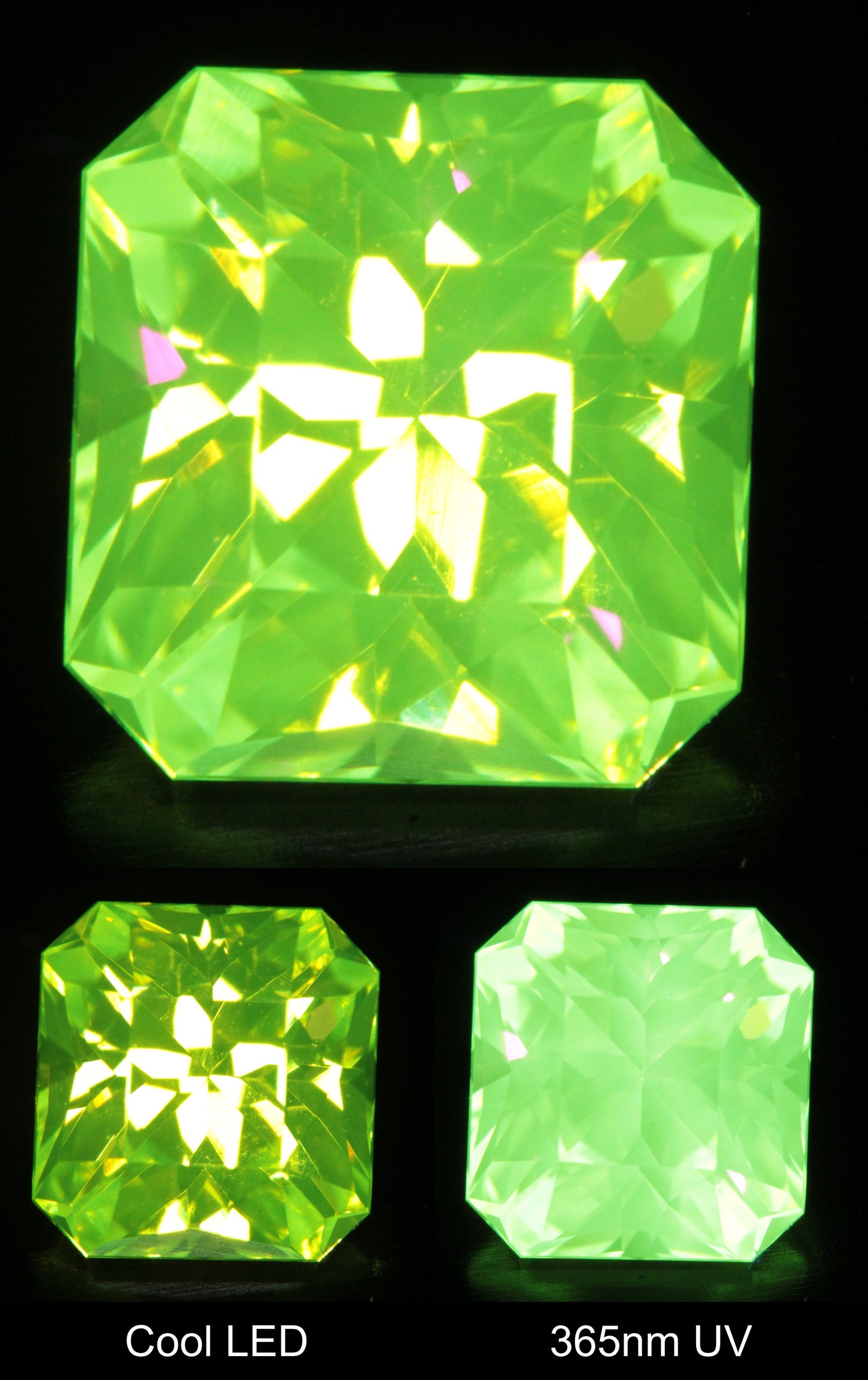Neon Green Fluorescent LuAG Rectangle Brilliant Gemstone