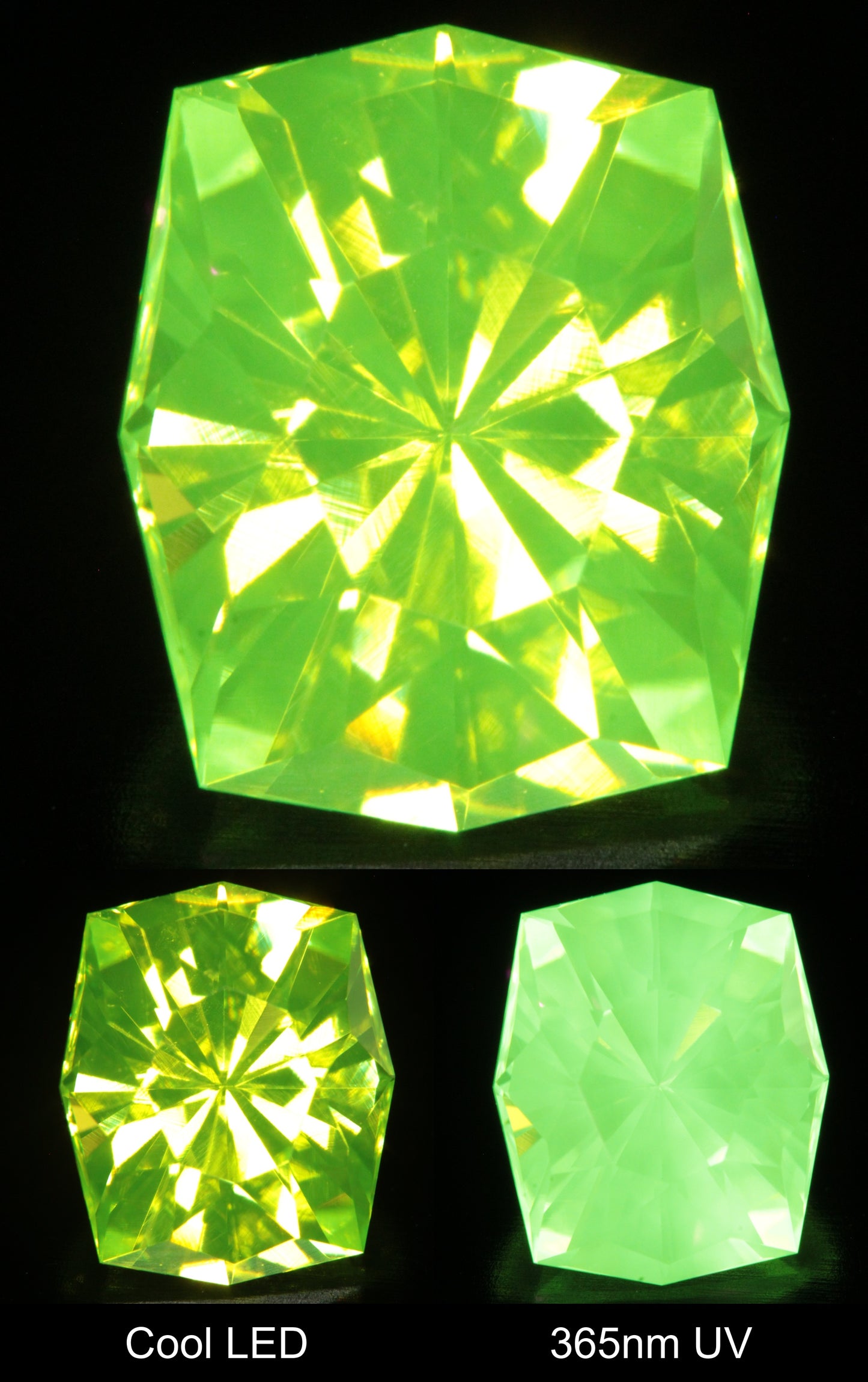 Neon Green Fluorescent LuAG Radiant Cushion Gemstone