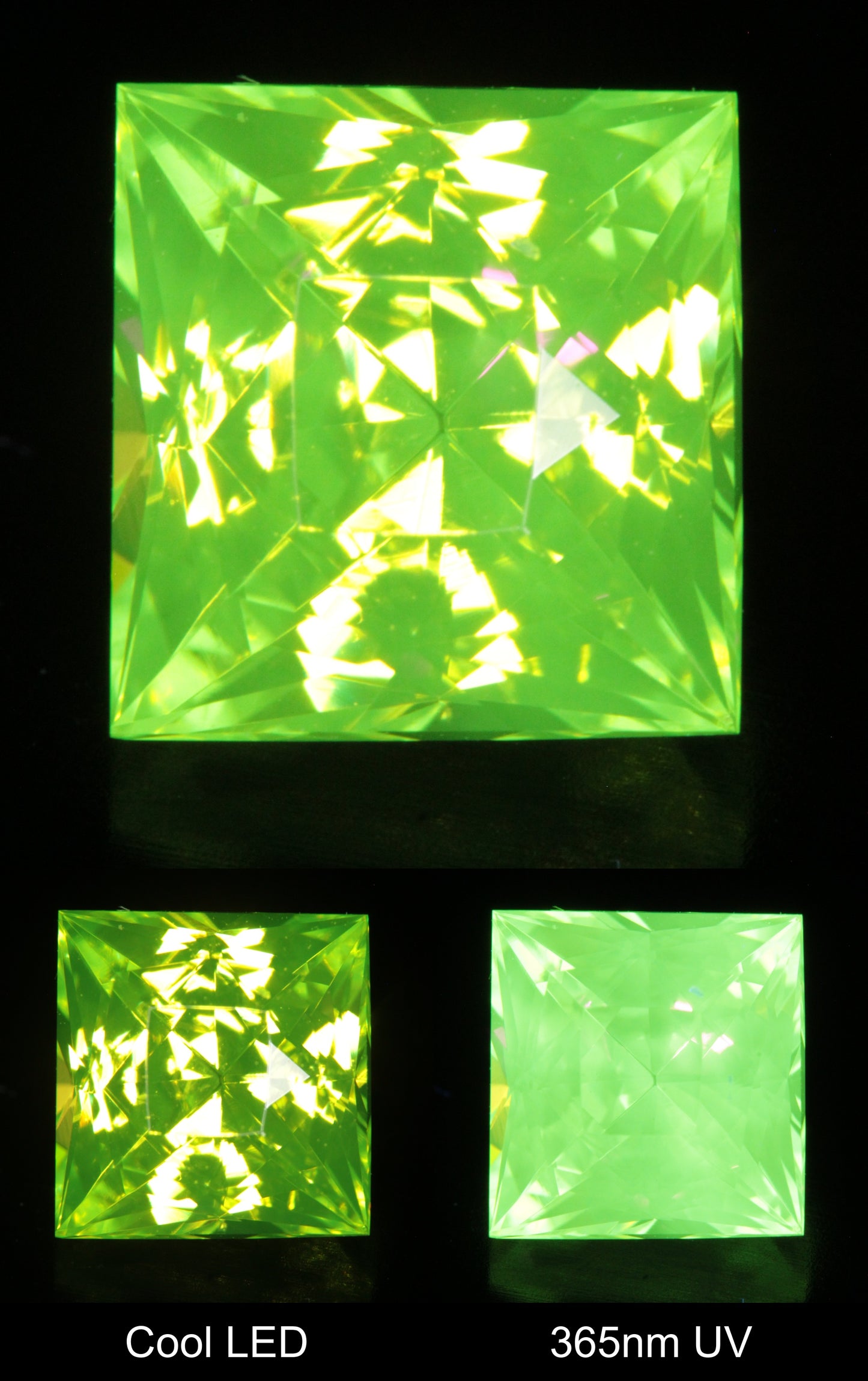 Neon Green Fluorescent LuAG Square Gemstone