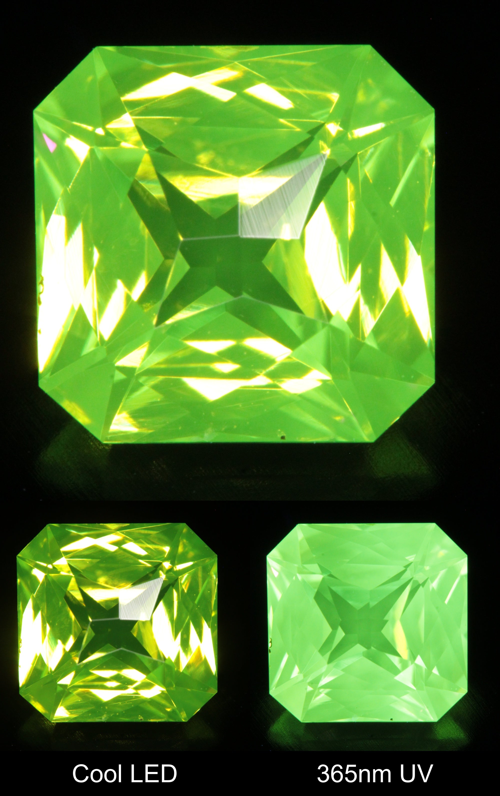 Neon Green Fluorescent LuAG Clipped Square Gemstone