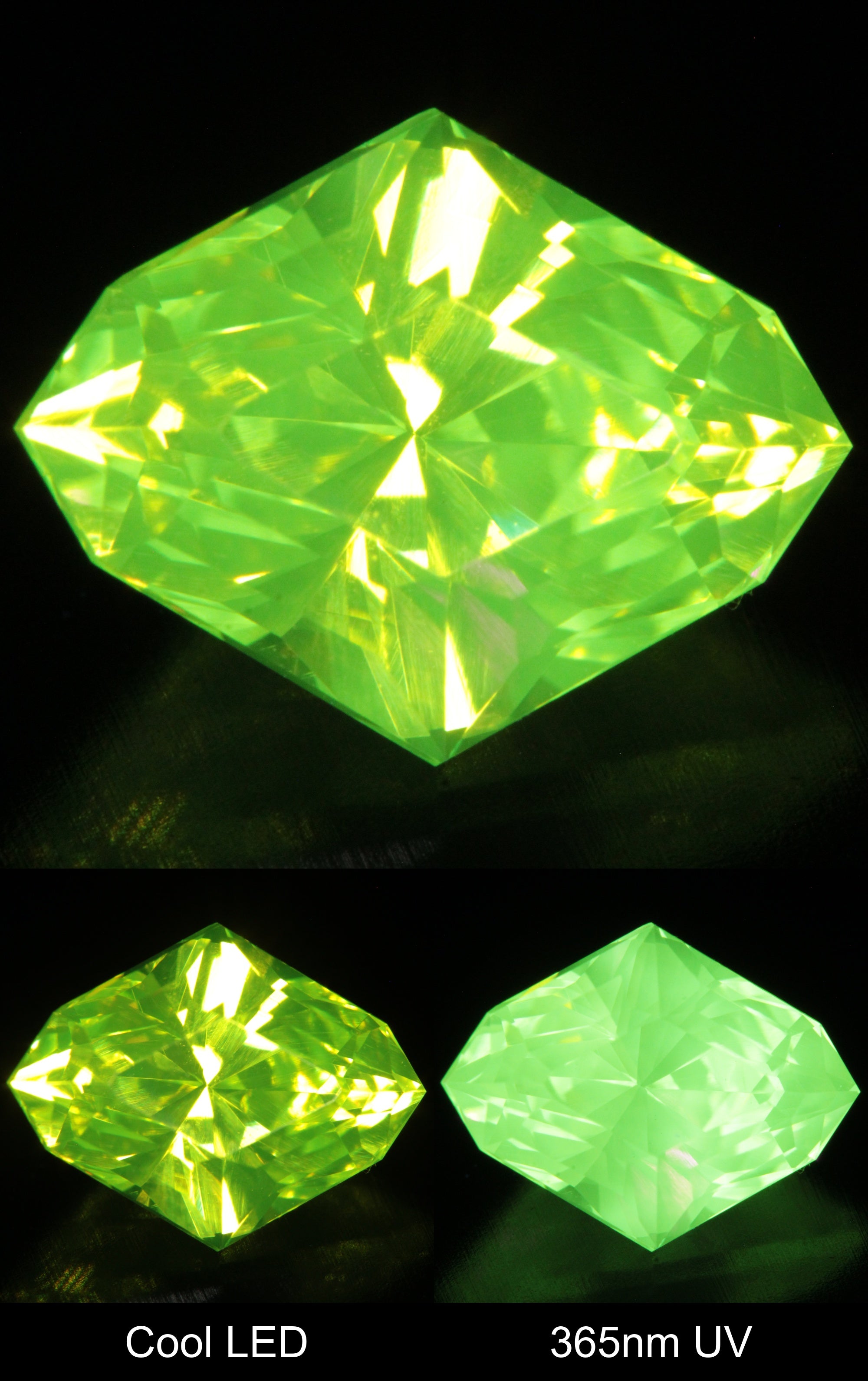 Neon Green Fluorescent LuAG Rhomboid Gemstone