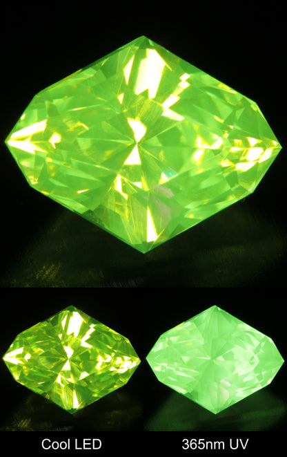 Neon Green Fluorescent LuAG Rhomboid Gemstone