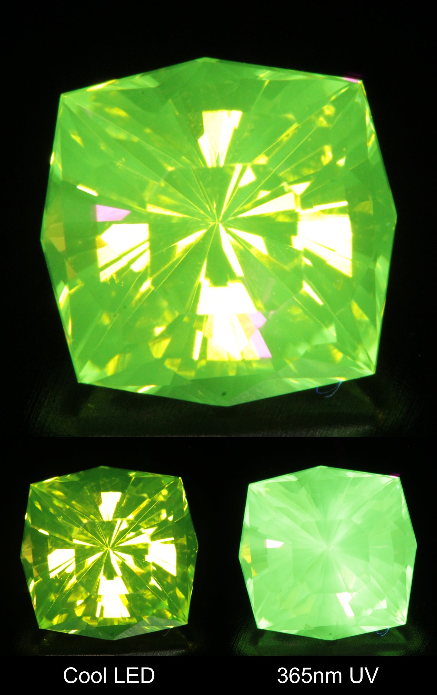 Neon Green Fluorescent LuAG Cushion Gemstone