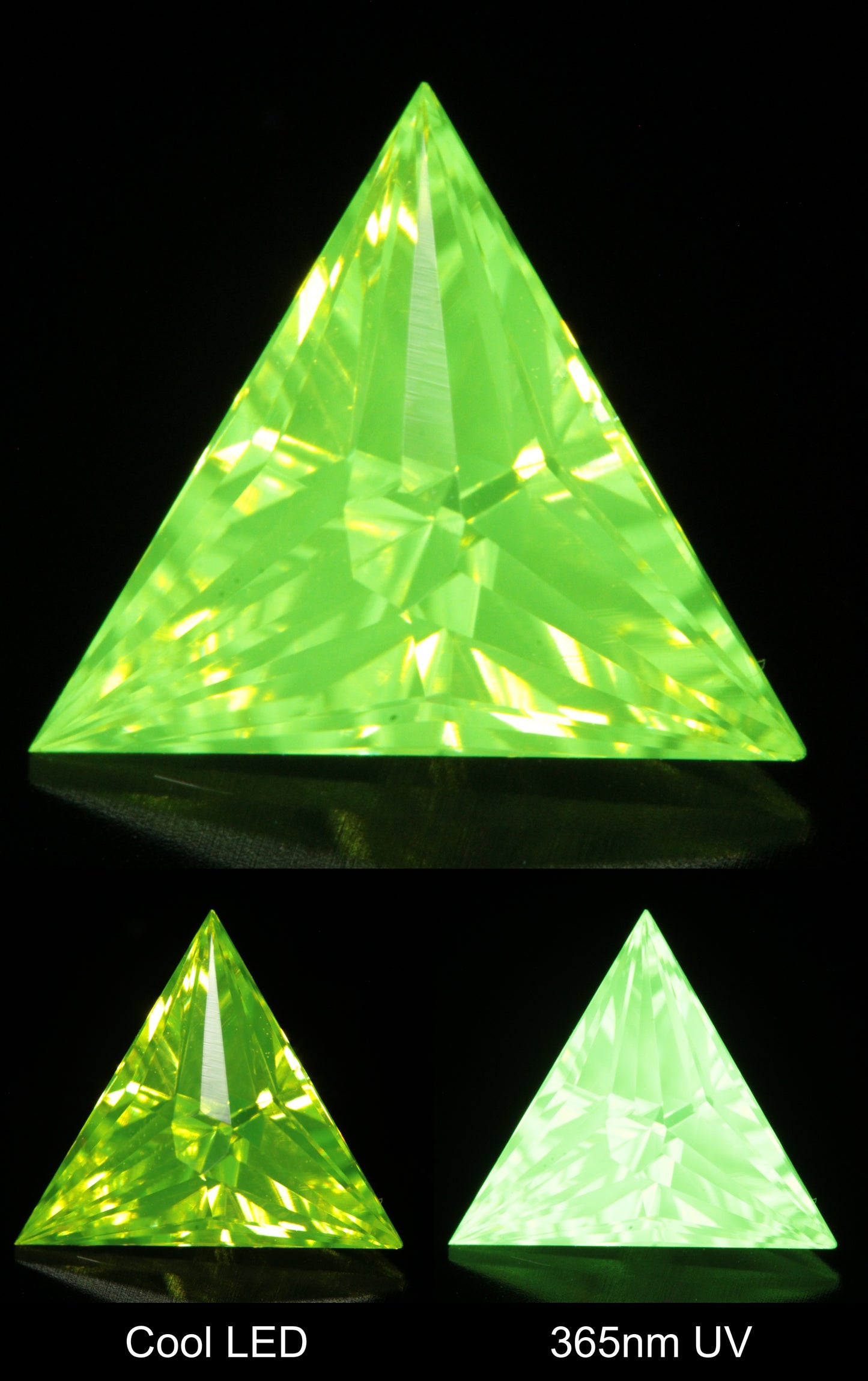 Neon Green Fluorescent LuAG Trillion Gemstone