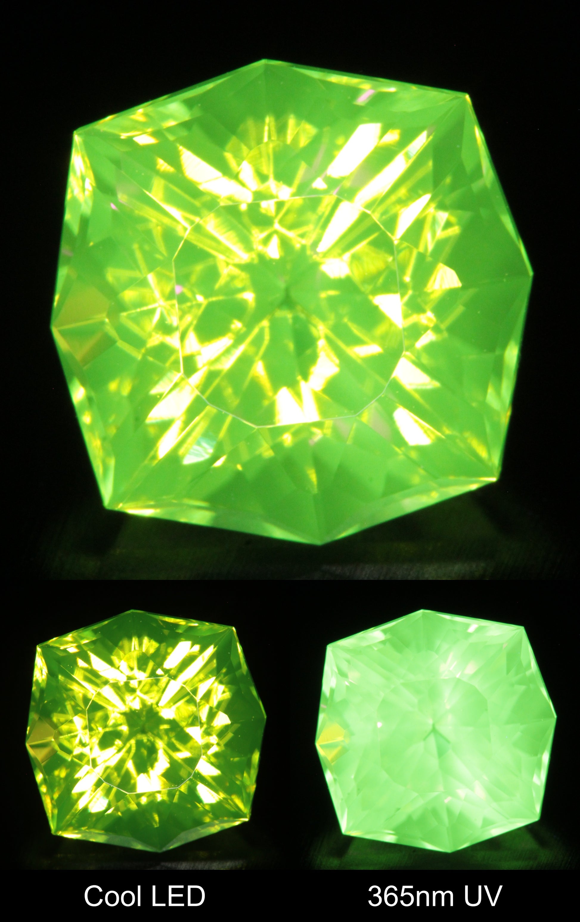Neon Green Fluorescent LuAG Cushion Gemstone